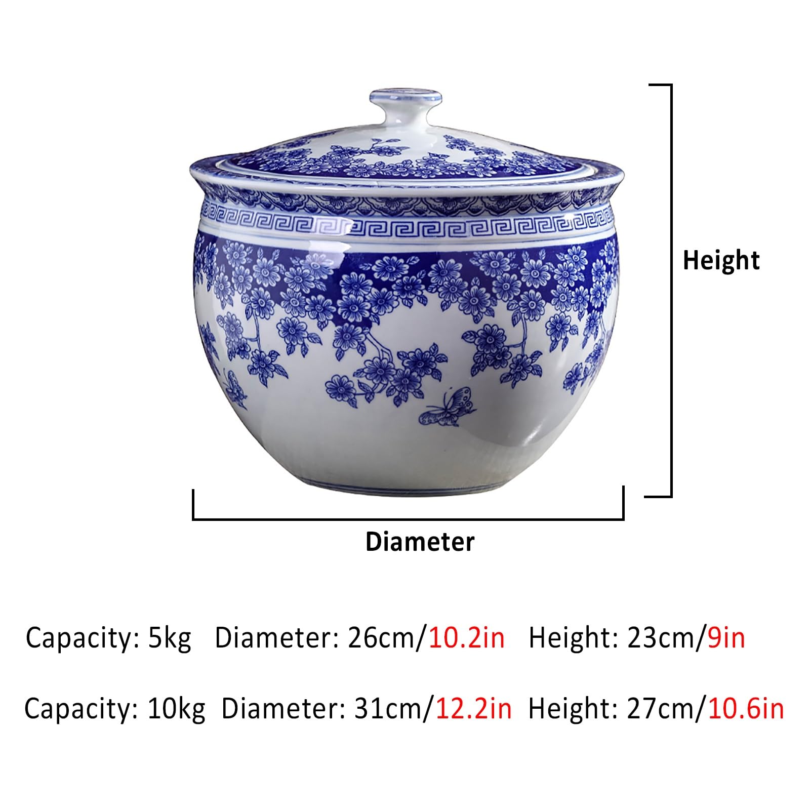 Dispensador De Arroz De Cerámica, Contenedor Para Alimentos, Dispensador De Granos Integrado Para Harina, Especias, Legumbres, Frutos Secos Y Té, Cilindro De Conservación De Cereales(26*23cm/10.2*9in)