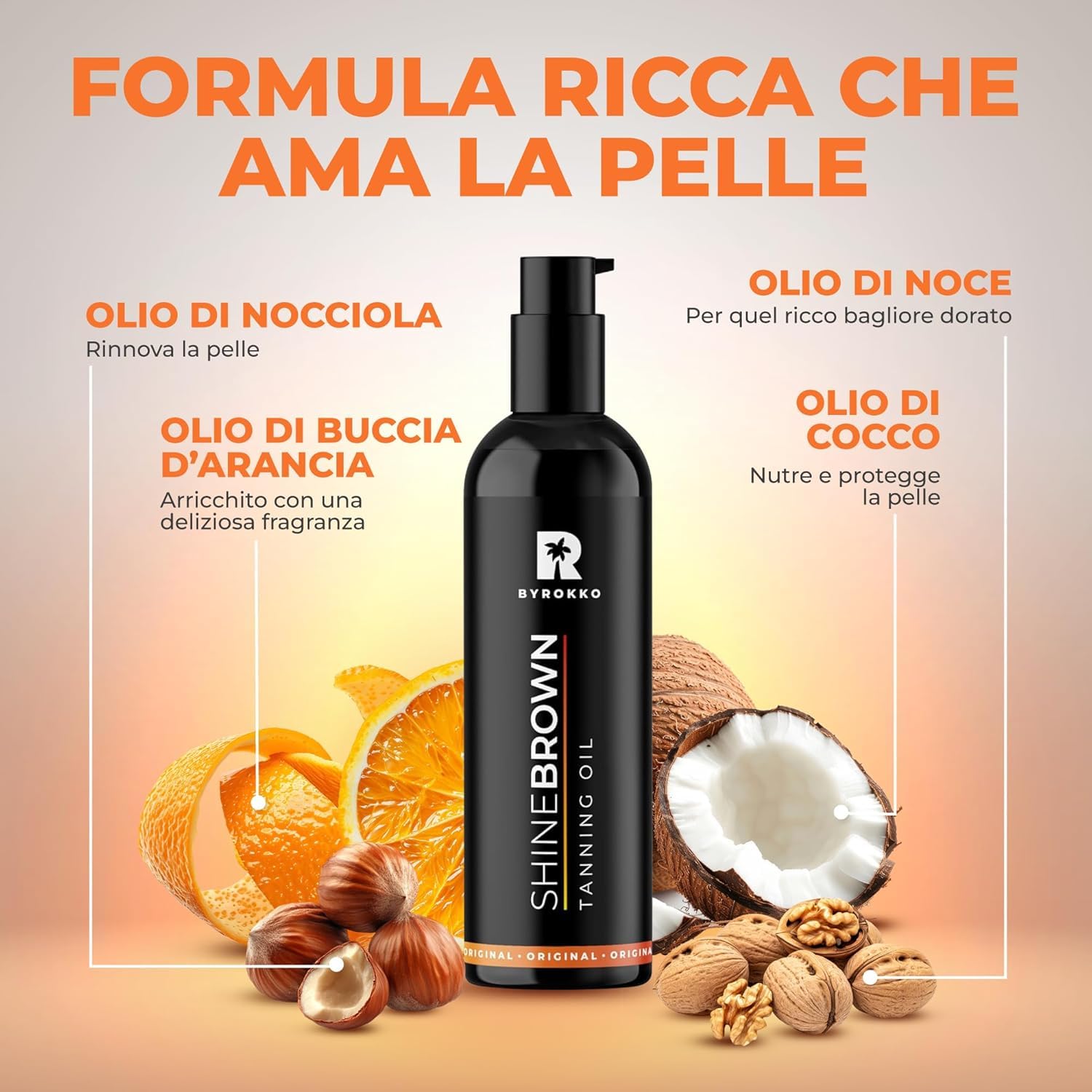 BYROKKO Duo Estivo – ShineBrown Crema Abbronzante 210ml + ShineBrown Tanning Oil 150ml | Bundle per Abbronzatura Intensa e Naturale