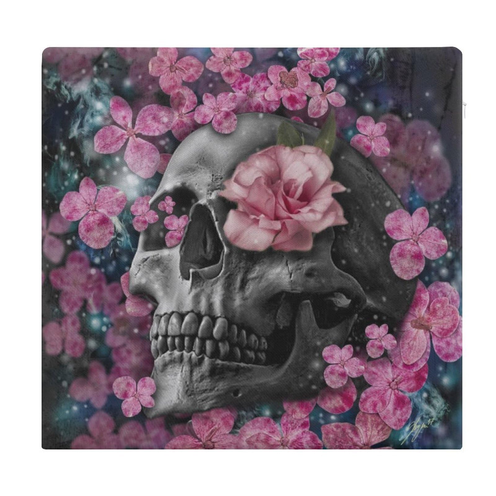 JZemdybill Chair Pad, Skull Flower Seat Pad, Square Chair Cushion for Yoga Living Room Balcony
