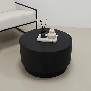 FCT06BK Modern Lightweight Concrete Coffee Table - Suitable for Indoor or Outdoor - Easy Clean - Size 23.60 x 23.60 x 13.38 inches - Black