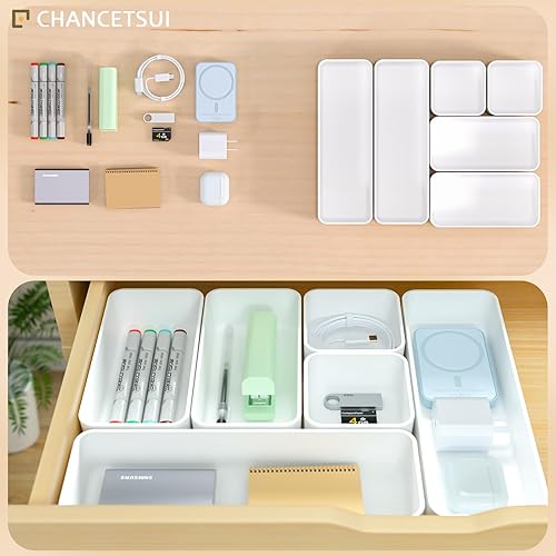 Miniatura 3 de Cajón organizador, cubos de plástico de almacenamiento para escritorio, bandeja organizadora apilable, divisores de baño, pequeño contenedor de