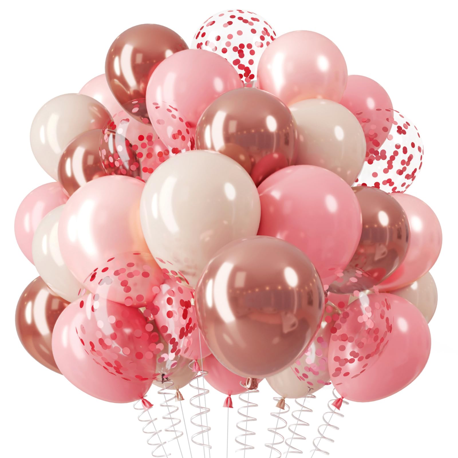 QIFU Rose Gold Balloons, 12inch Pink and Beige Sand White Balloons with Helium Balloons Birthday Balloon for Women Girls Birthday Baby Shower Decorations Hen Do Party Boho Wedding Bride To Be
