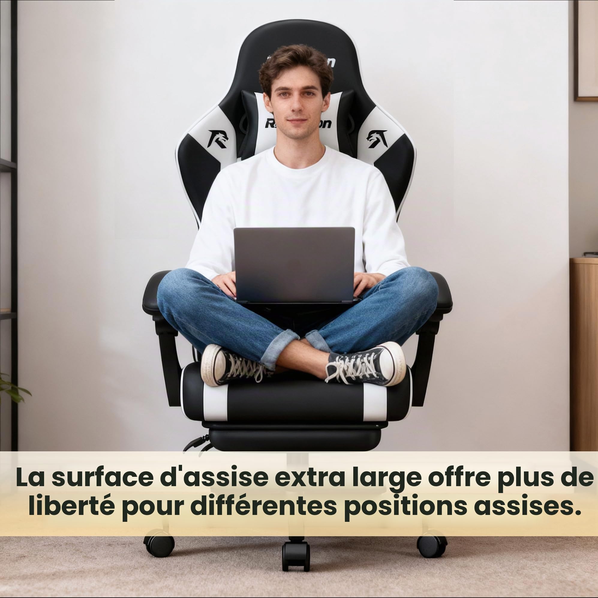 Chaise Siege Gaming Ergonomique-Chaises de Gamer avec Appui-Tête et Support Lombaire Repose-Pieds Rétractable Inclinaison du Dossier de 90 à 135° Capacité de Charge de 200 Kg