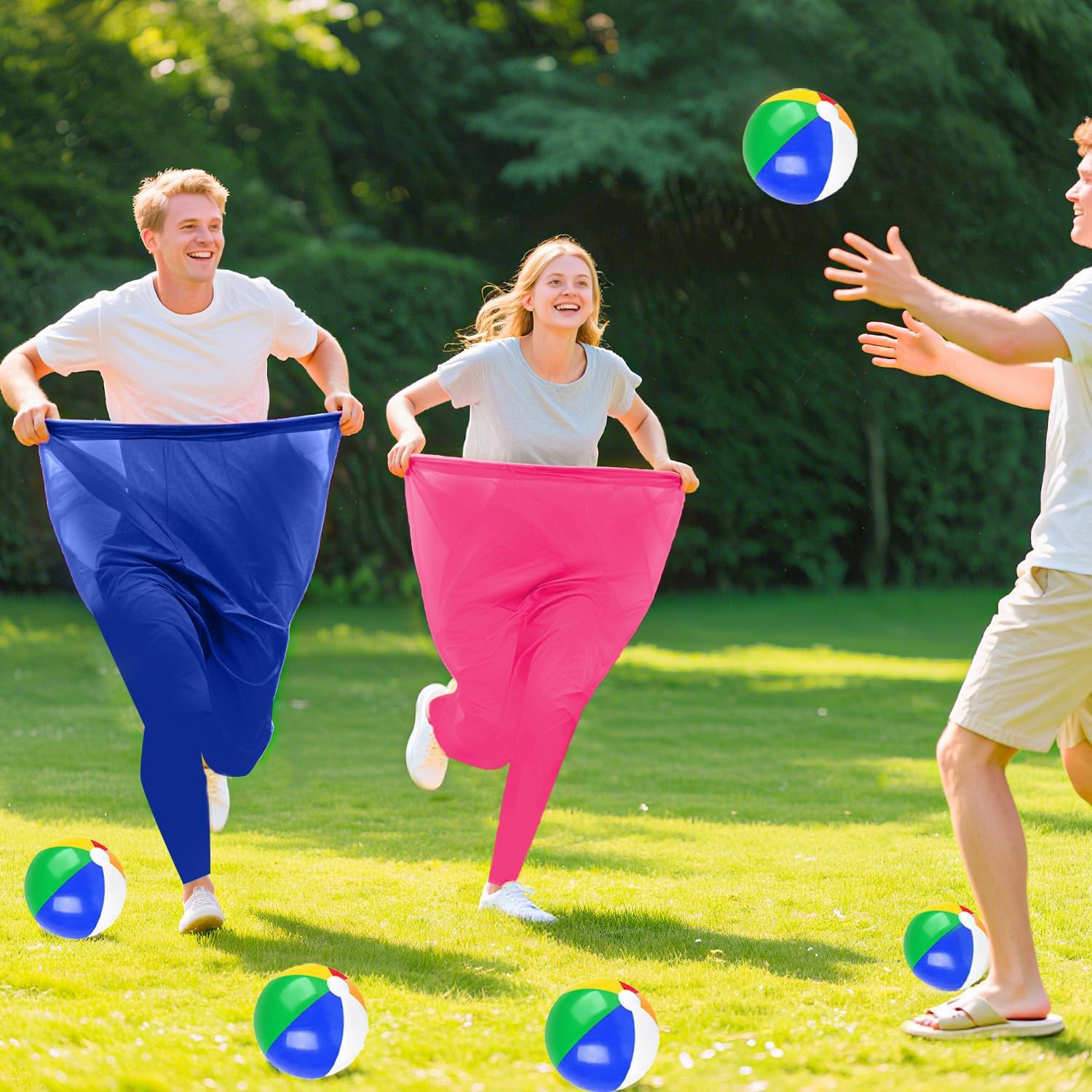 Granny Pants Outdoor Game,Granny Pants with 8 Bouncy Balls & 1 Air Pump (Random Colors) and 2 Pack Color Granny Pants Game for Adults Family Reunion & Team Building, Big Pants Ball Game