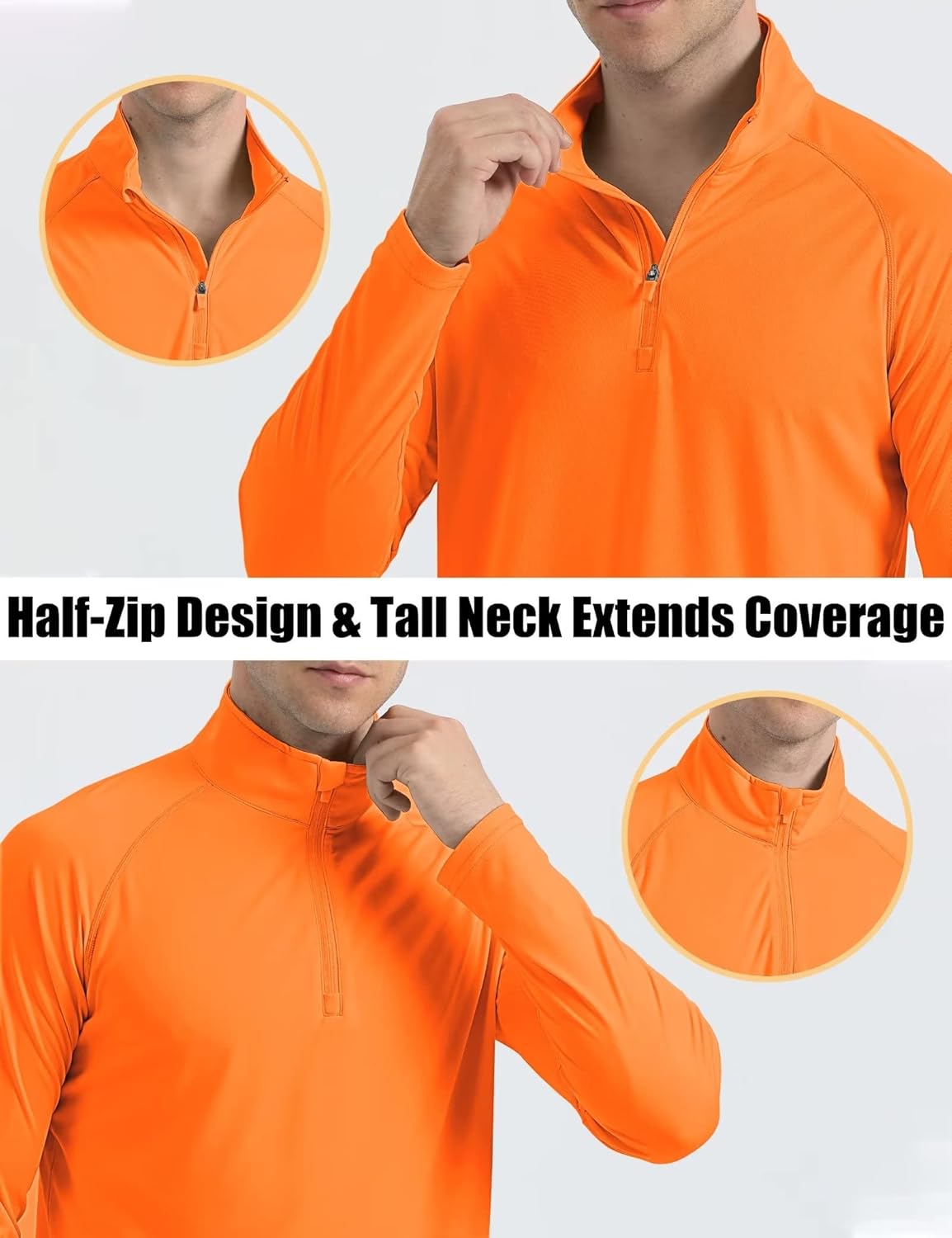 MAGCOMSEN Men's Long Sleeve Sun Shirts UPF 50+ Tees 1/4 Zip Up Fishing Running Rash Guard T-Shirts Outdoor Shirt Orange X-Large
