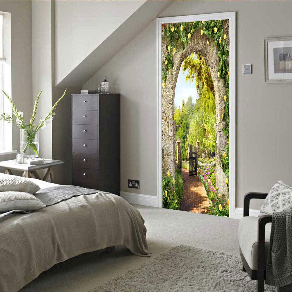 3D Deursticker Bos Zelfklevende Muurschildering Woondecoratie Verwijderbare Stickers 77x200cm
