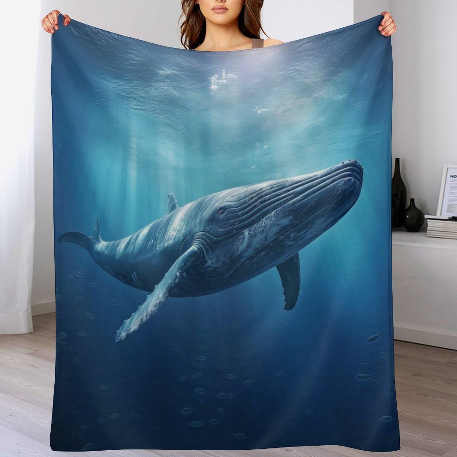 Whales Blanket, 3D Printed Flannel Throw Blanket,Super Soft Cozy Fuzzy Warm Throws,for Nap Blanket, Couch And House Decor Gift Idea（130×150cm）