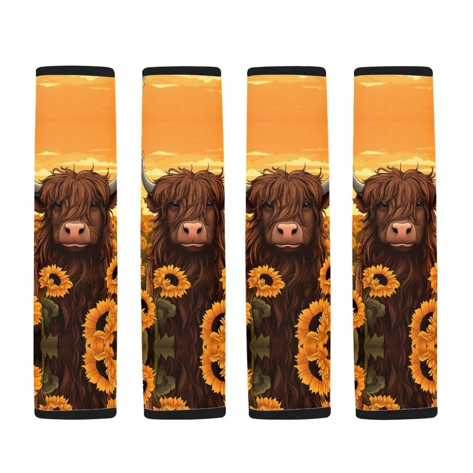 Showudesigns Highland Cow Sunflower Car Seat Belt Covers for Kids Adults Universal Fit Seatbelt Strap Cover Backpack Harness Pads Animal Cattle Flower Car Seatbelt Covers — view 5
