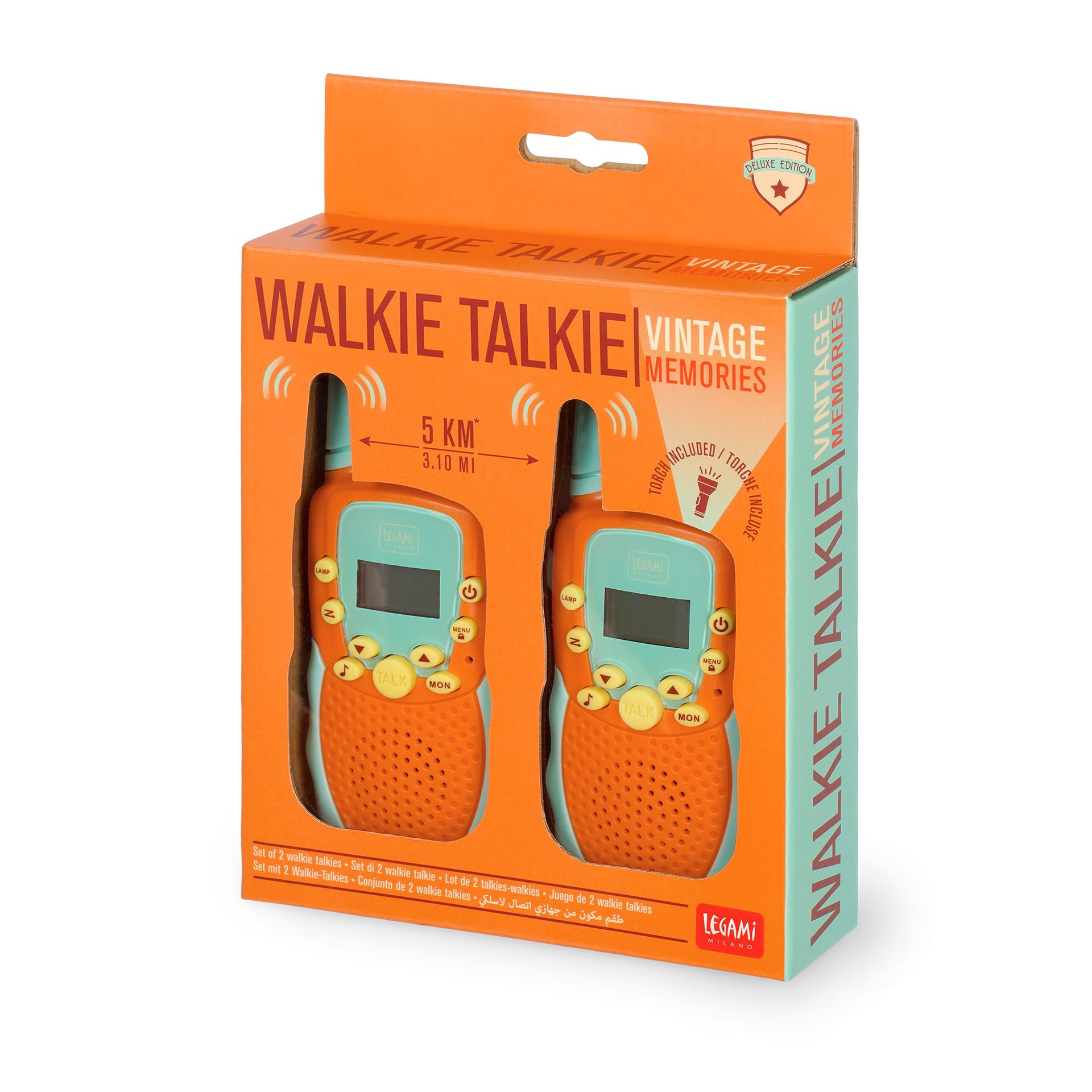 Legami - Set di 2 Walkie Talkie, Ricetrasmittenti con 8 Canali, Trasmettono fino a 3-5 km in Spazio Aperto, Volume Regolabile, Radio per Comunicare a Distanza, Ideal Regalo, 4 x 14 x 2 cm