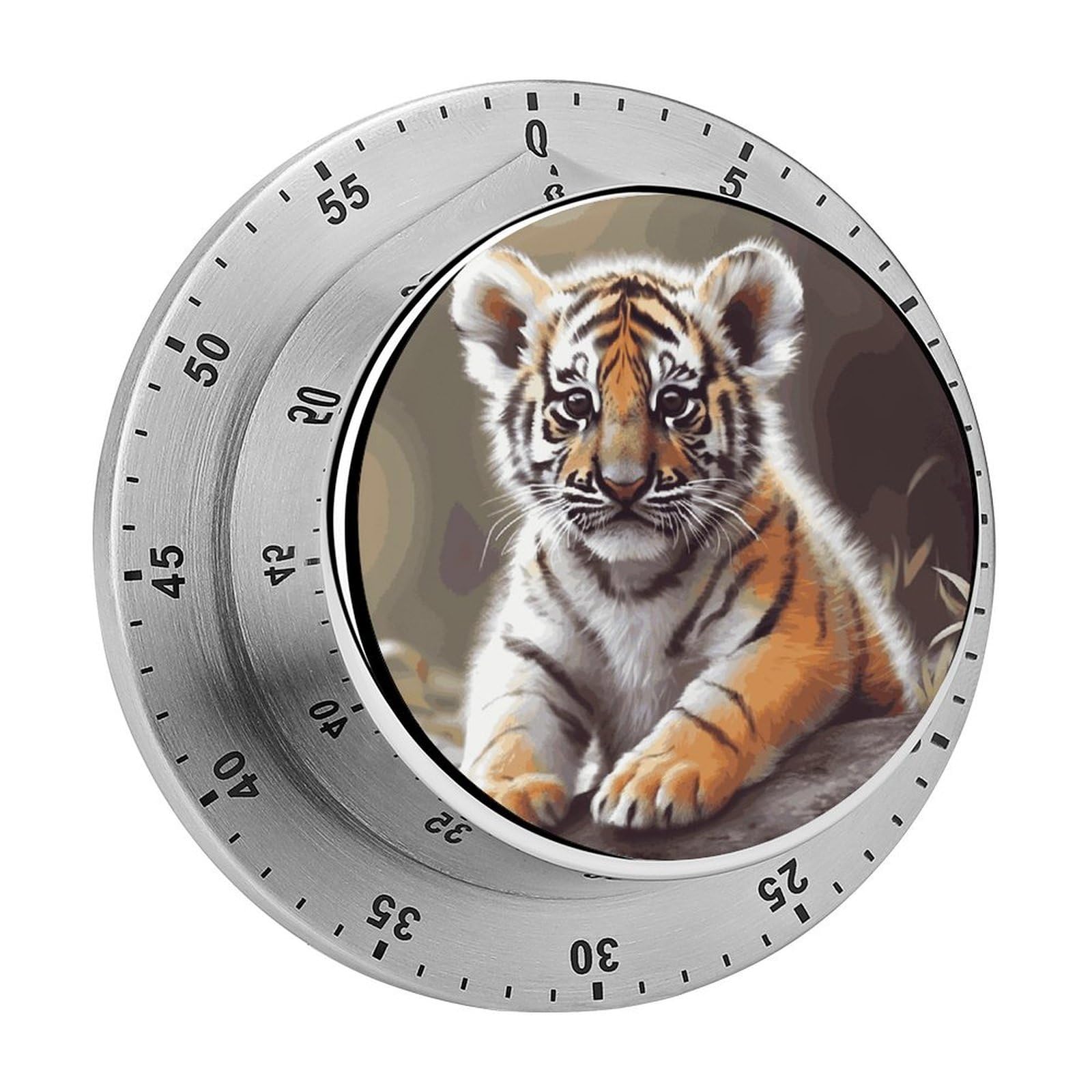 60 Minute Wind Up Timer, Visual Mechanical Timer with Loud Alarm, Cute Tiger Kitchen Timers for Cooking - No Batteries Required - Magnetic Backing, Exquisite Stainless Steel Body