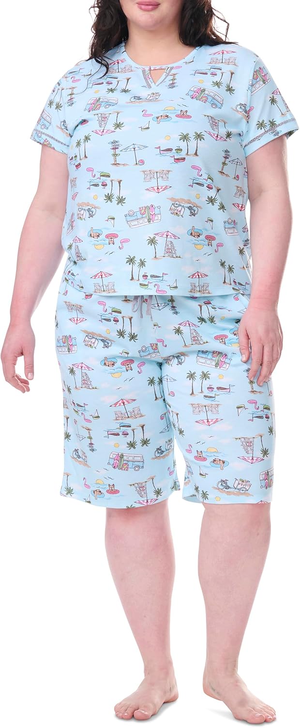 Karen Neuburger womens Plus Size Short Sleeve Bermuda Set