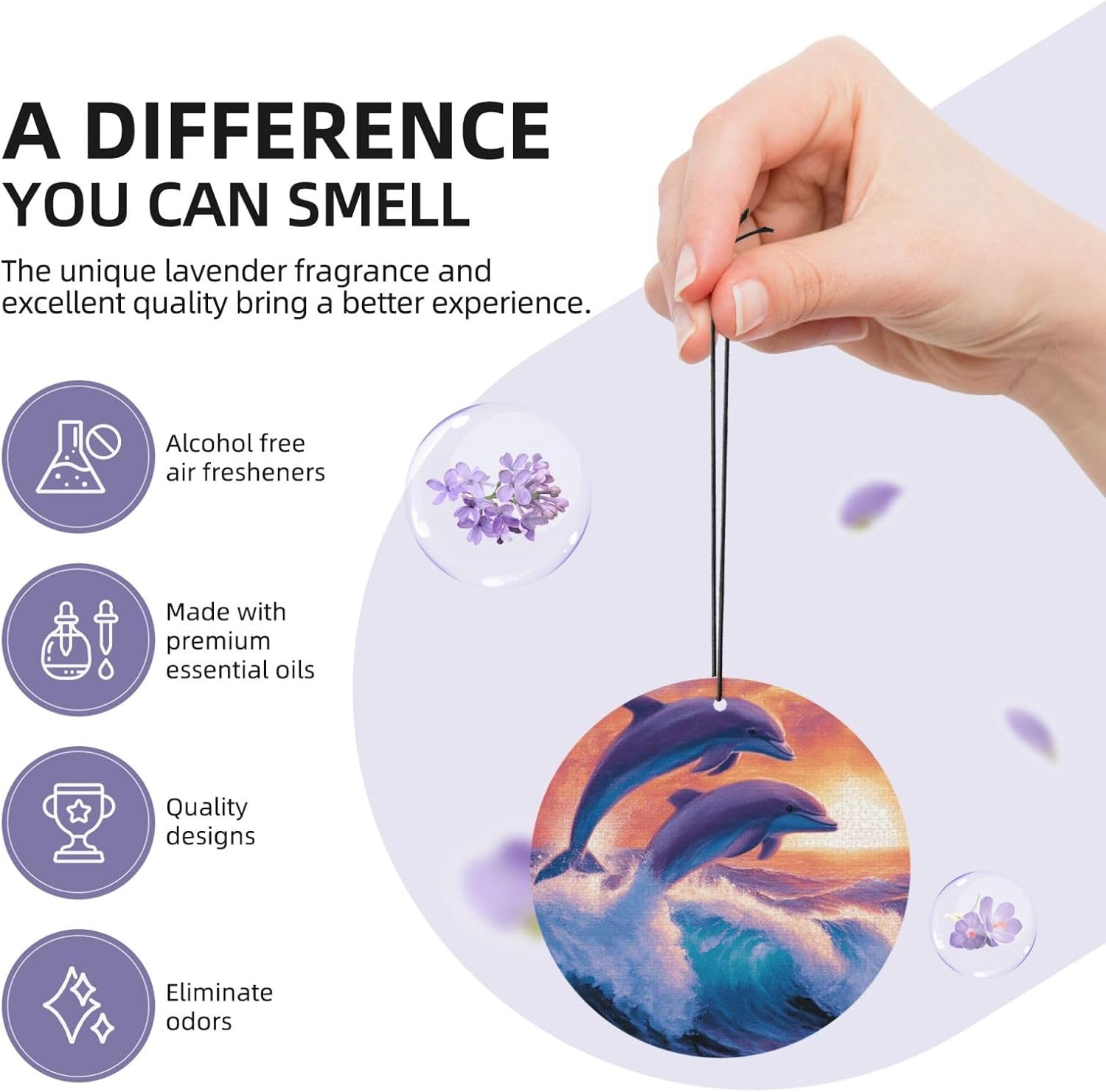 Car Air Freshener 24 PCS dolphins art Hanging Car Air Fresheners Auto Interior Decor Card Freshener Strong Scented Card Lavender Cars Scents for Office Bedroom Close Drawer Round Shape