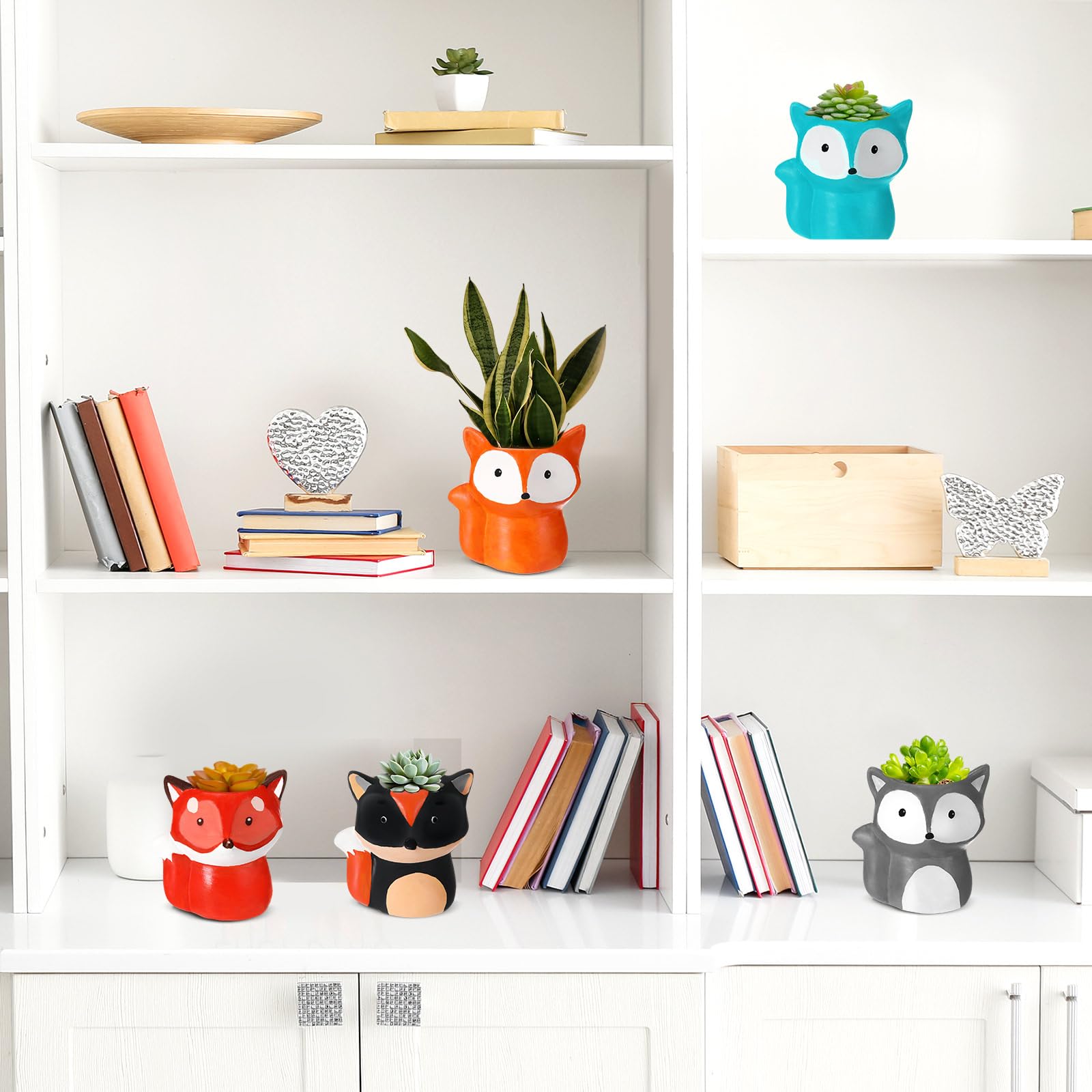 Pasimy 6er-Set Keramik-Sukkulenten-Übertöpfe zum Selbermalen, Bastelset, unlackierter Biskuitblumentopf mit Pinselpalette, fertig zum Bemalen für Familienaktivitäten, Geschenk (Fuchs)