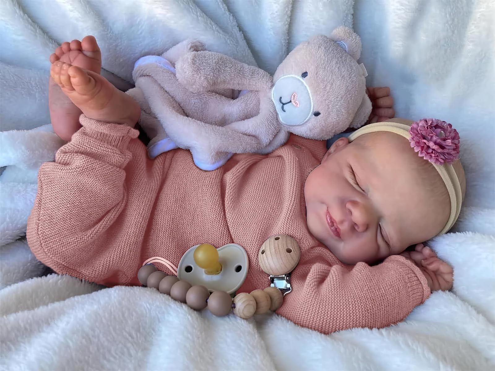 MineeQu 19 cali Realistyczna Lalka, Śpiąca, Miękka Tkaninowe Ciało, Zestaw Prezentowy, Reborn, Noworodek, Wyglądająca i Czująca się Prawdziwie