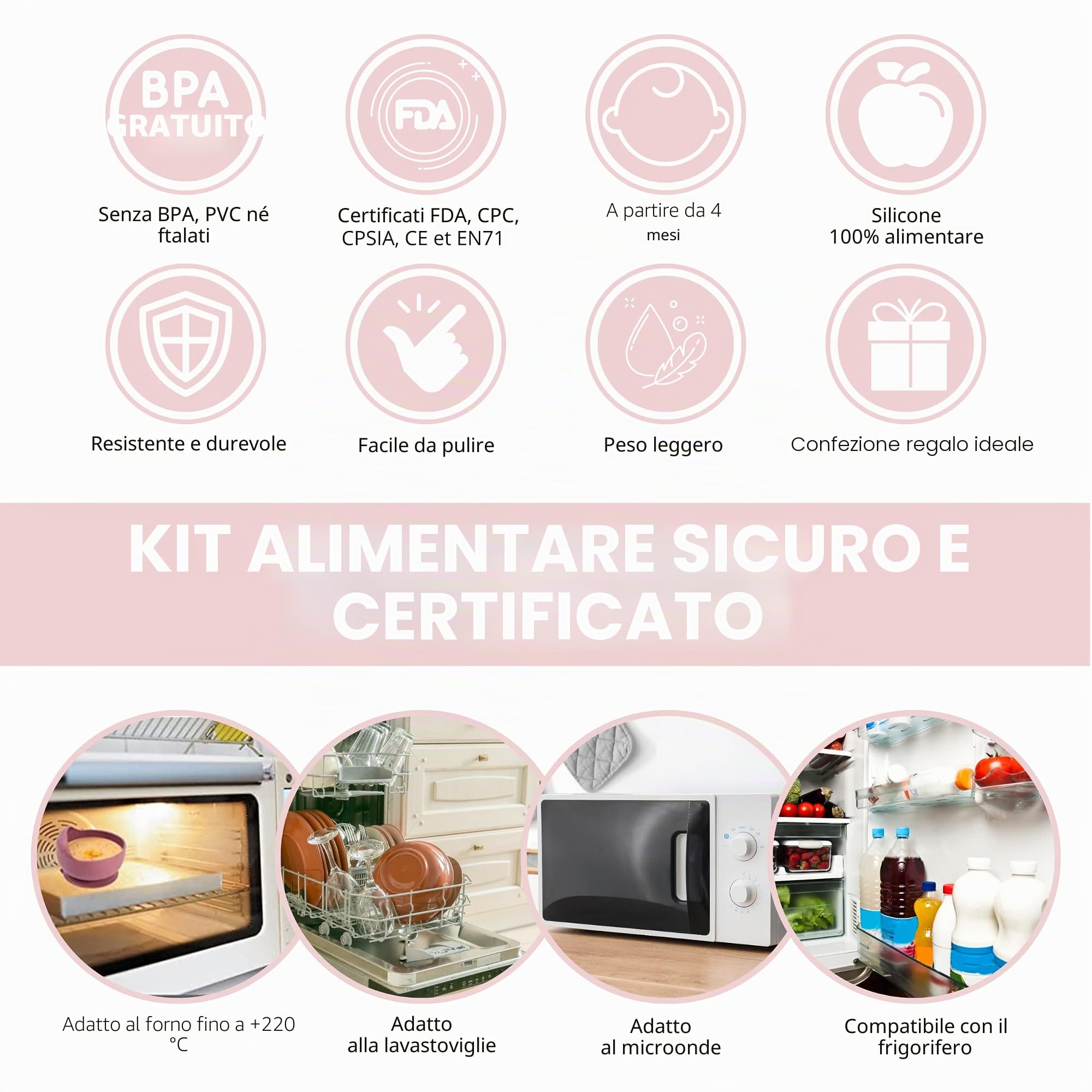 TudoBem Set Pappa Svezzamento 8 Pezzi – 1 piatto svezzamento con Ventosa, 1 Bavaglini Neonato, 1 Ciotola Antiscivolo, 2 Posate Bambini, 1 Cucchiaino Svezzamento, 1 Bicchiere Neonato 6 Mesi Prima Pappa