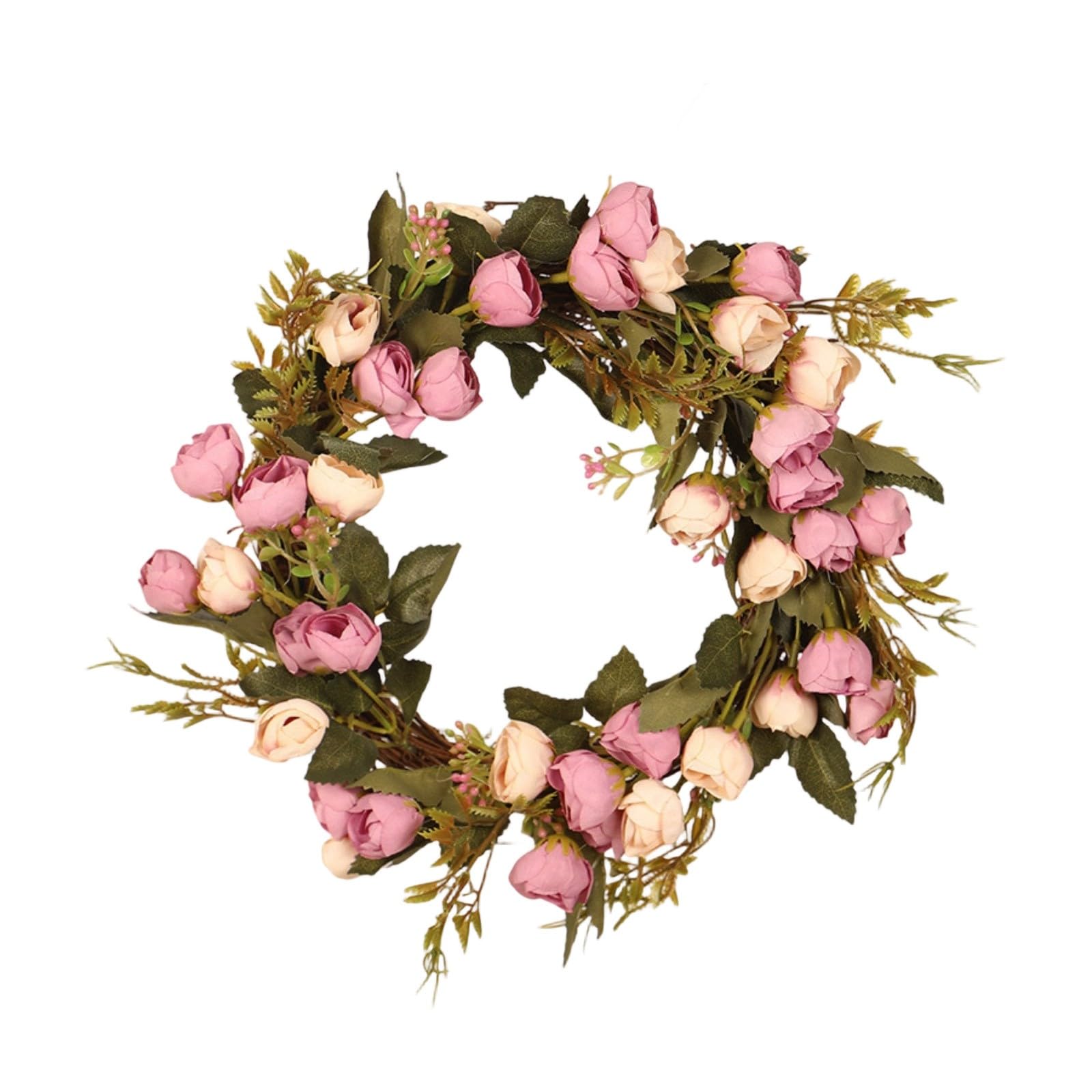 Corona de peonía artificial () - Corona de primavera para puerta de entrada, colgante de pared, ventana, decoración de boda, rosa viejo, decoración de dormitorio (púrpura, 30 x 30 x 2)