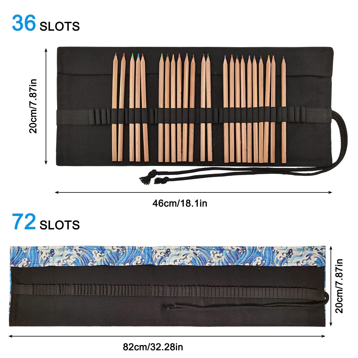 AFUNTA 36/72 Slot Ästhetisches Federmäppchen, 2-teiliger Farbstift-Organizer, aufrollbarer, waschbarer Canvas-Bleistiftbeutel, Künstler-Pinsel, aufrollbare Tasche für Schule, Reisen, Büro