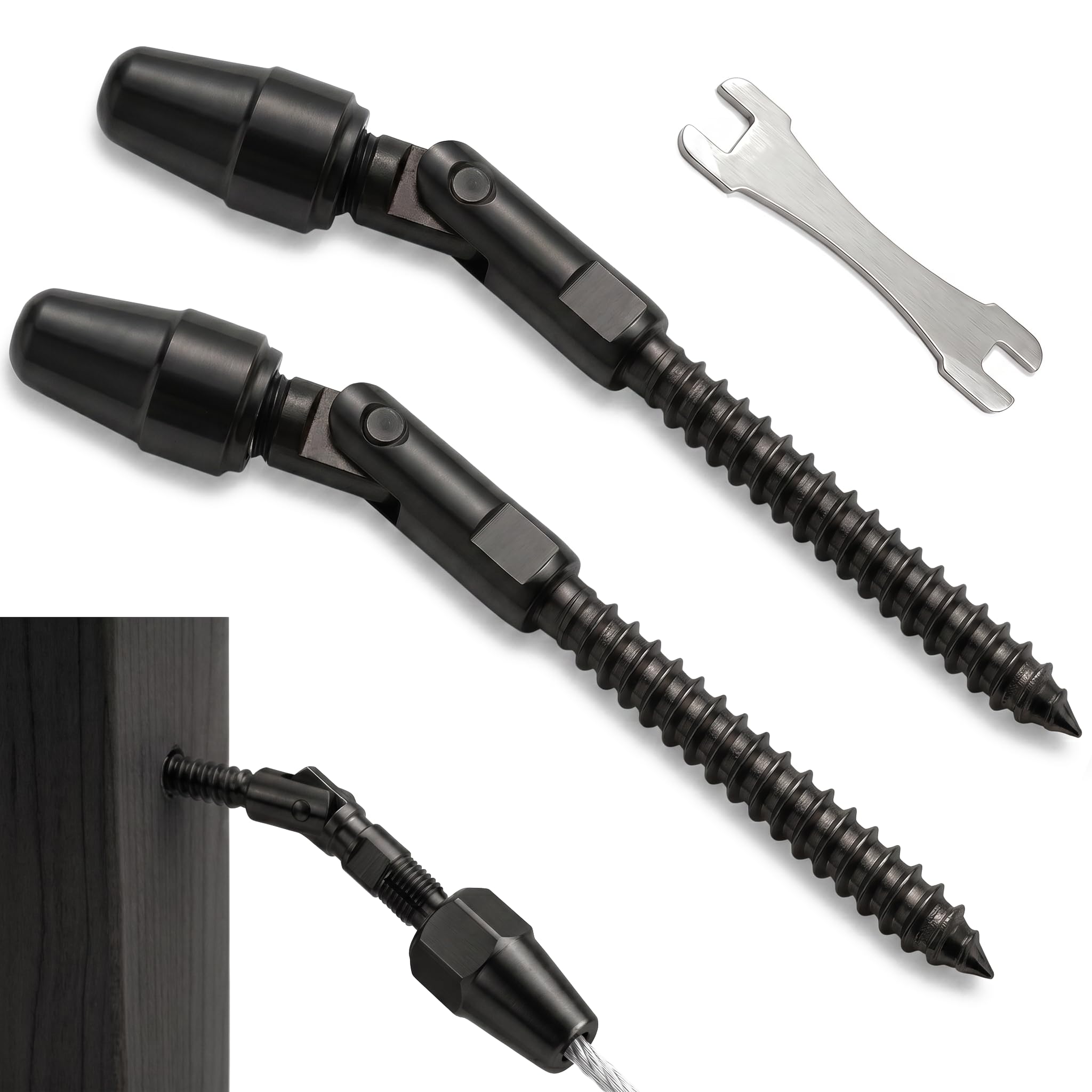 Barandillas de cable de 0.12" QuickLock con tornillos de 180° para madera 8