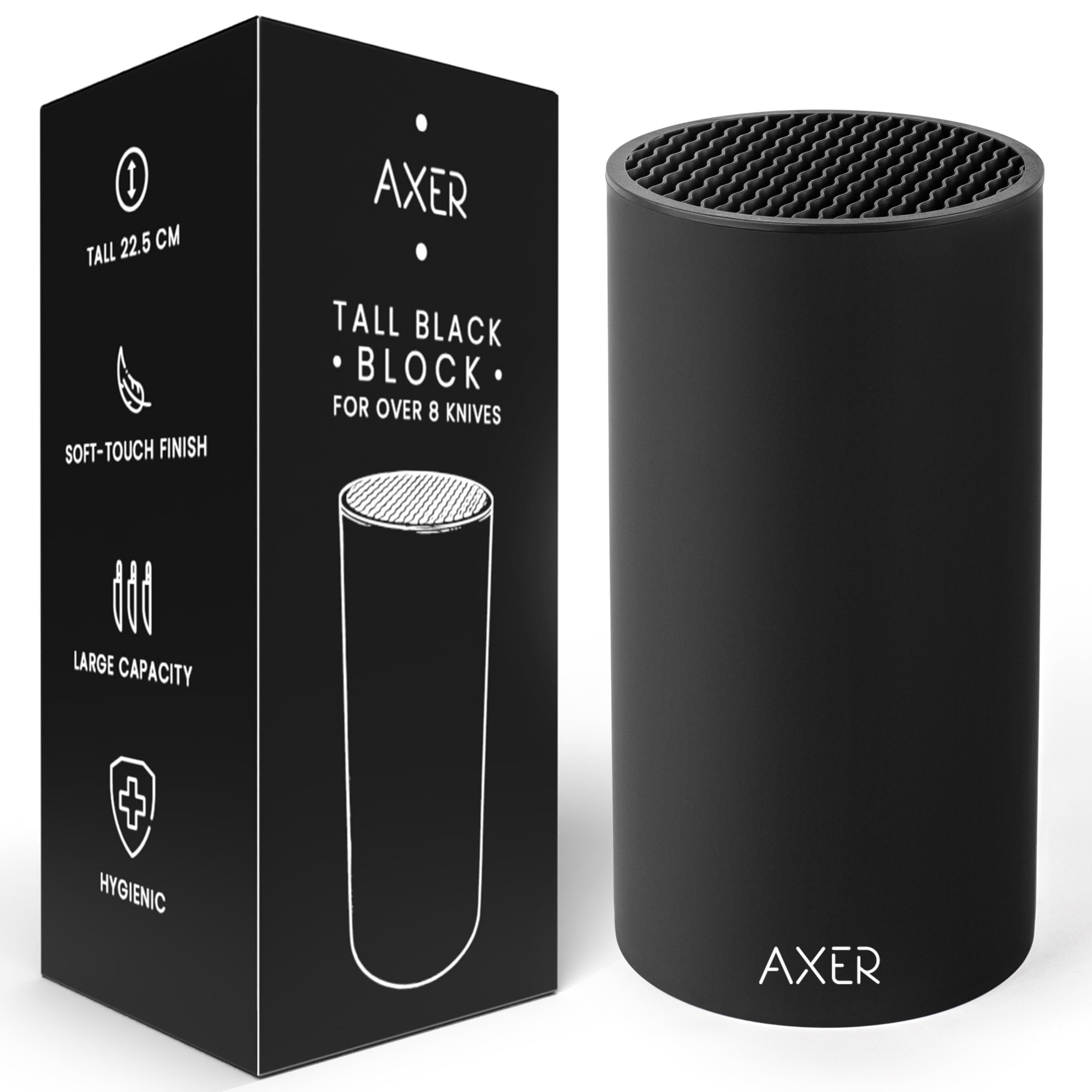 Axer Universal Knife Block Without Knives Black Large Unequipped Knife Blocks for Over 8 Knives