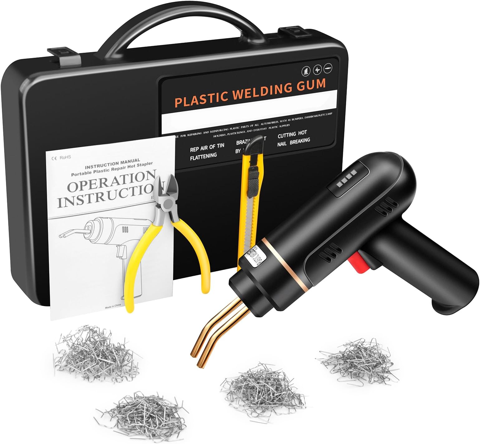 200W Cordless Plastic Welder, Plastic Weld Kit with 200Pcs Hot Staples, Plastic Welder Tool Rechargeable Battery, Plastic Welder Repair Kit for Bumper Repair Plastic Repair Kit