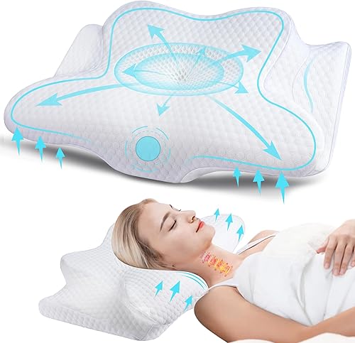 Almohada cervical para aliviar el dolor de cuello, almohadas de espuma viscoelástica de contorno para dormir, almohada ergonómica con funda de