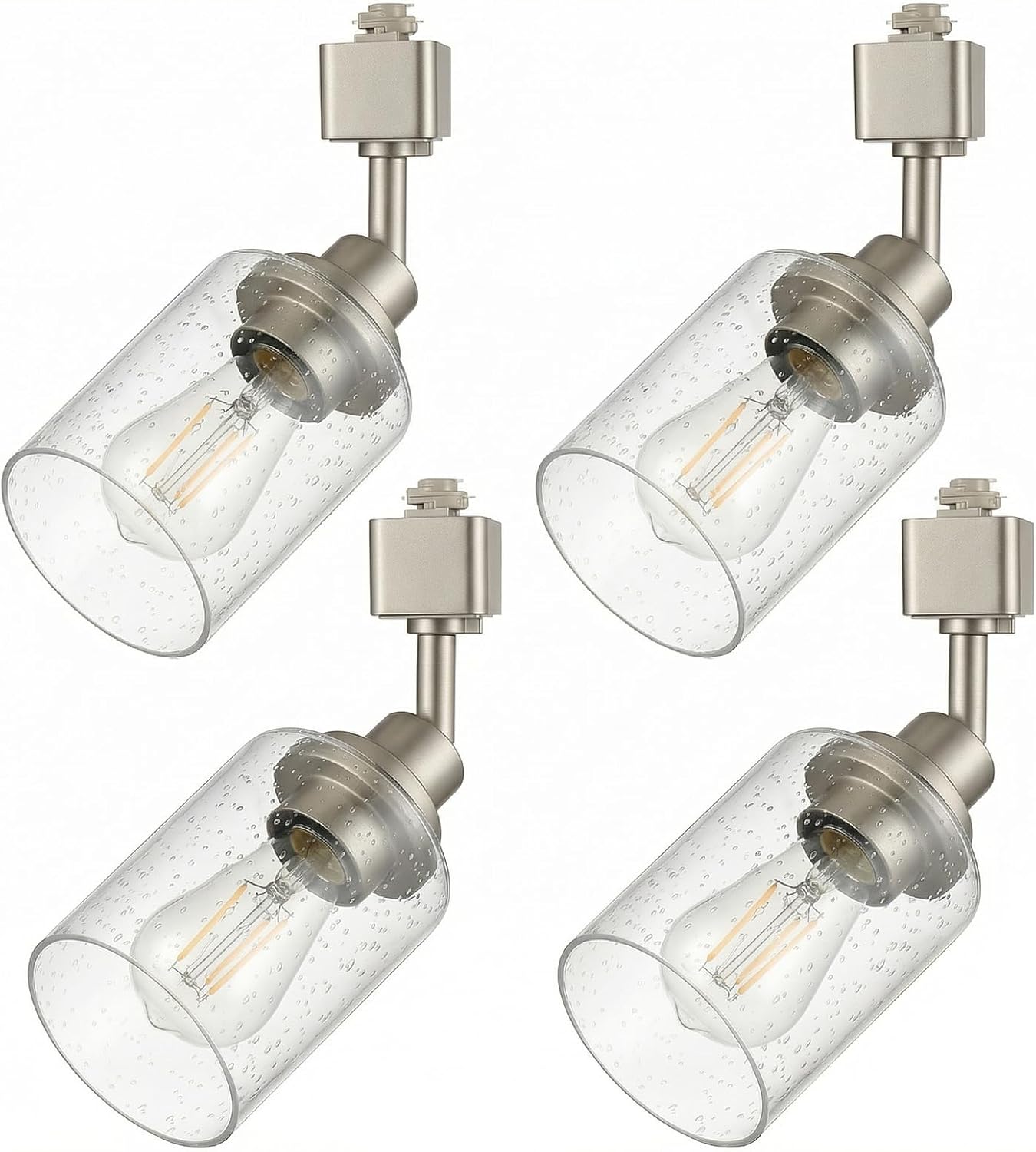 LOUSACE 4 Pack H Track Lighting Replacement Heads Brushed Nickel Ceiling Track Lighting Fixtures with Seeded Glass Shades, H Type Track Light Heads E26 Base Spotlight for Retail Shop Kitchen Bathroom
