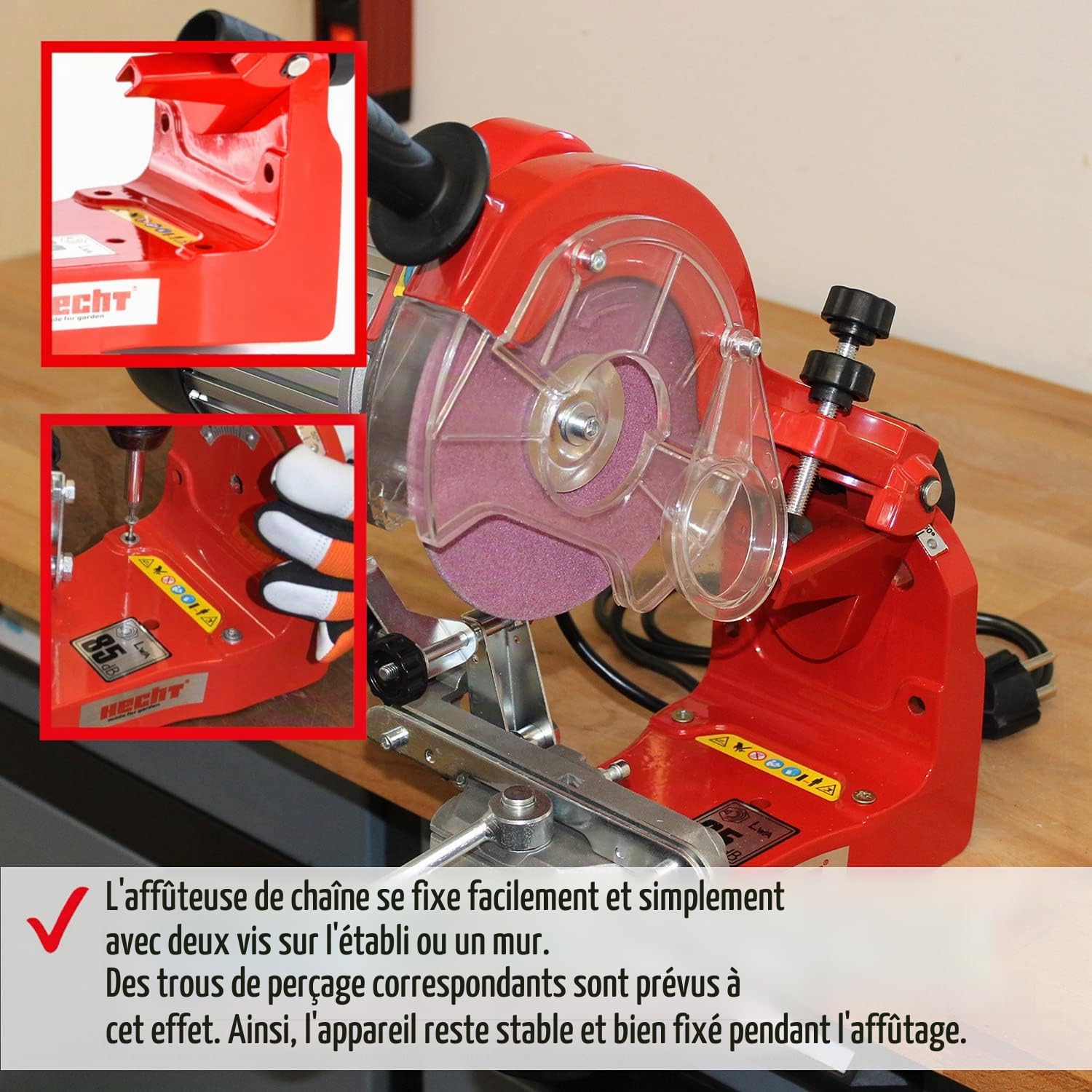 Hecht 9230 Aiguiseur de chaine ponceuse excellent avec lampe intégrée pour aiguiser votre chaîne de scie