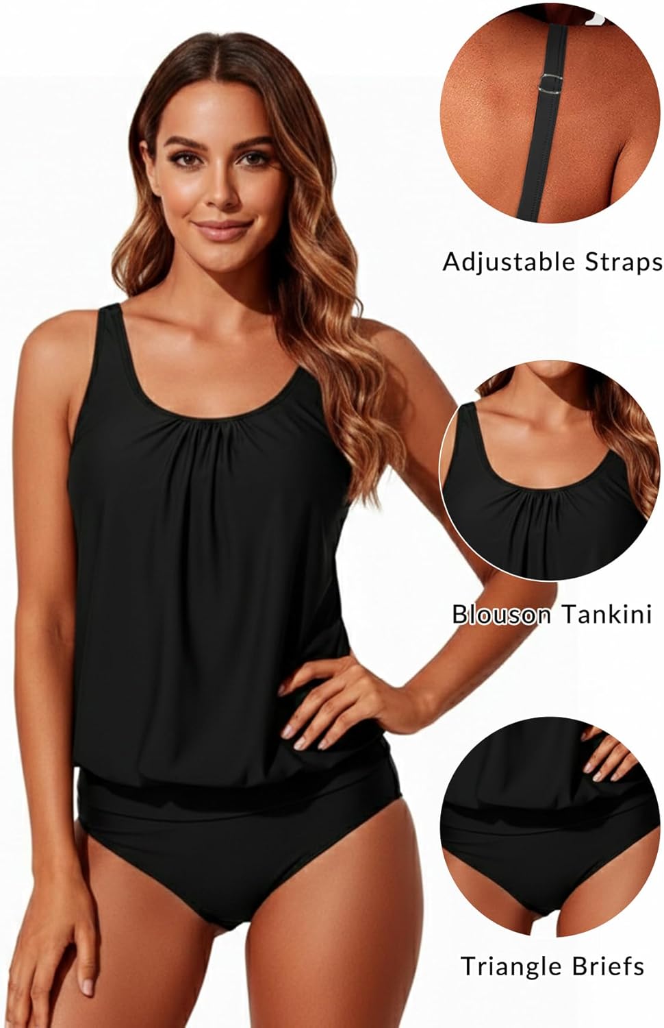 Yonique Two Piece Tankini Swimsuits for Women Blouson Bathing Suits Modest Swimwear