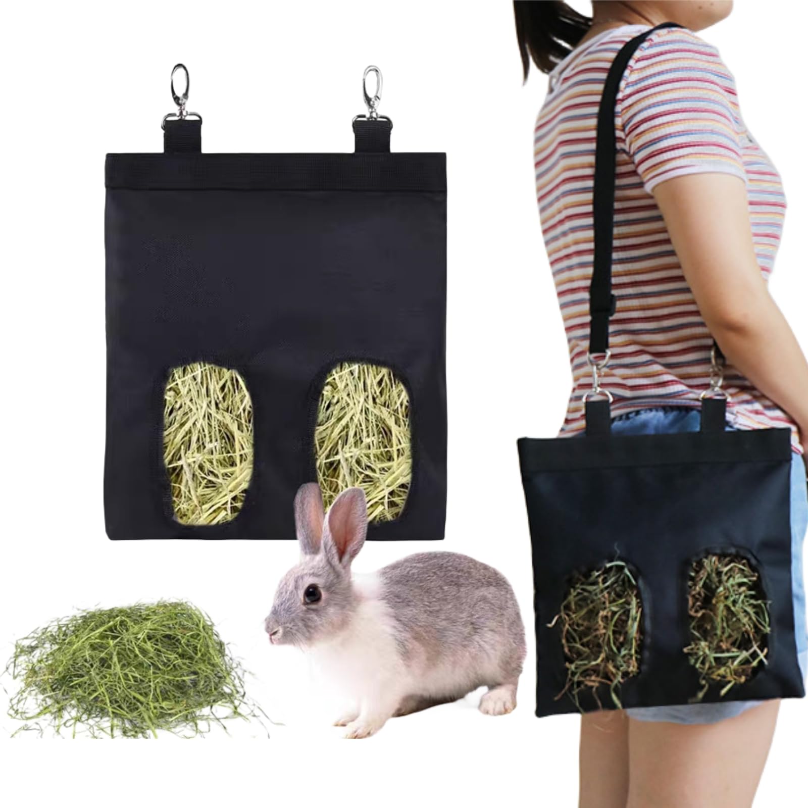 Borsa Per Fieno Per Conigli E Animali Piccoli - Tessuto Oxford Resistente, 25x28 Cm, Con Cinghia Metallica - Foto 6