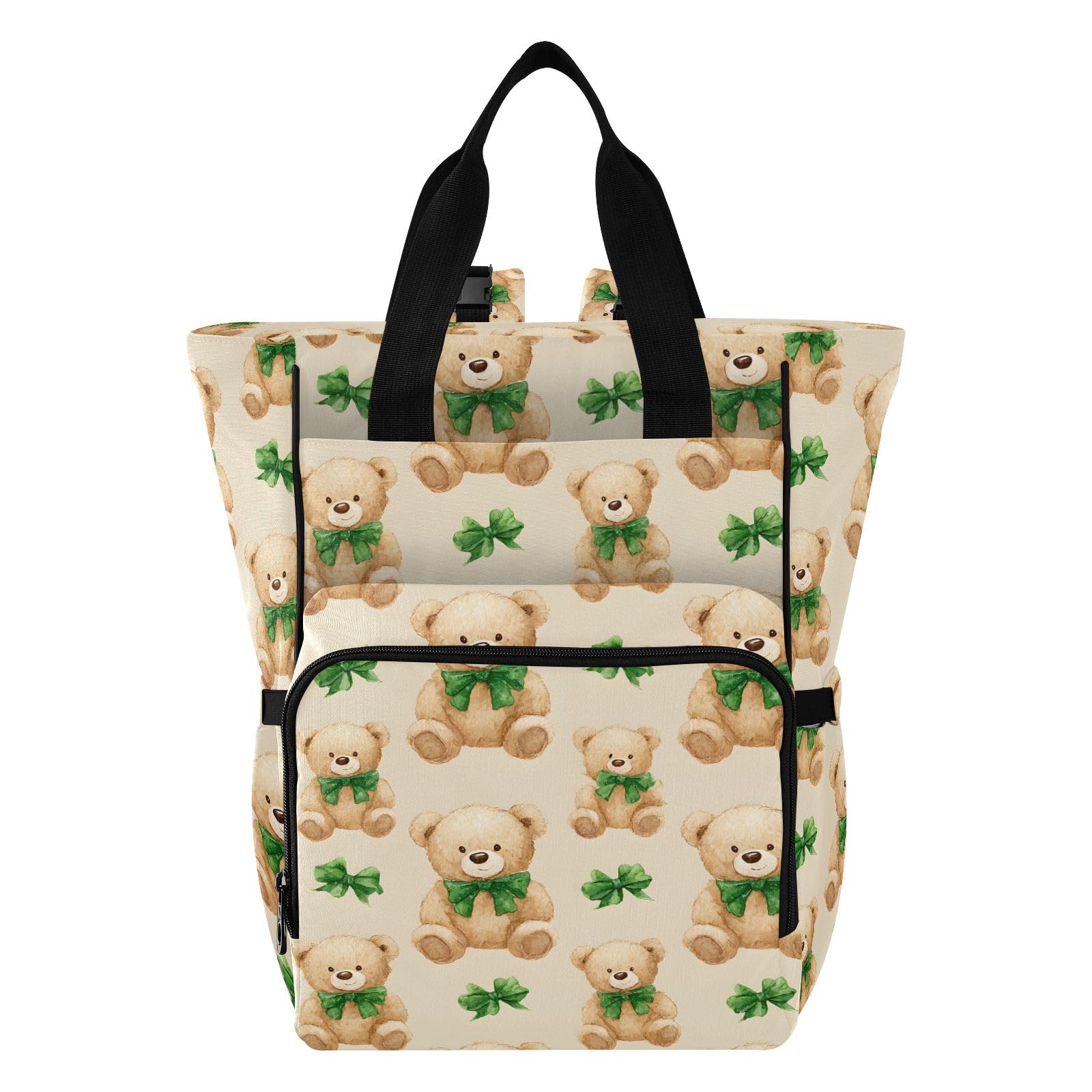 Mnsruu Baby-Wickeltasche mit Schleife, Teddybär-Muster, große Tasche, wasserdicht, Reise-Wickeltaschen für Mütter und Väter