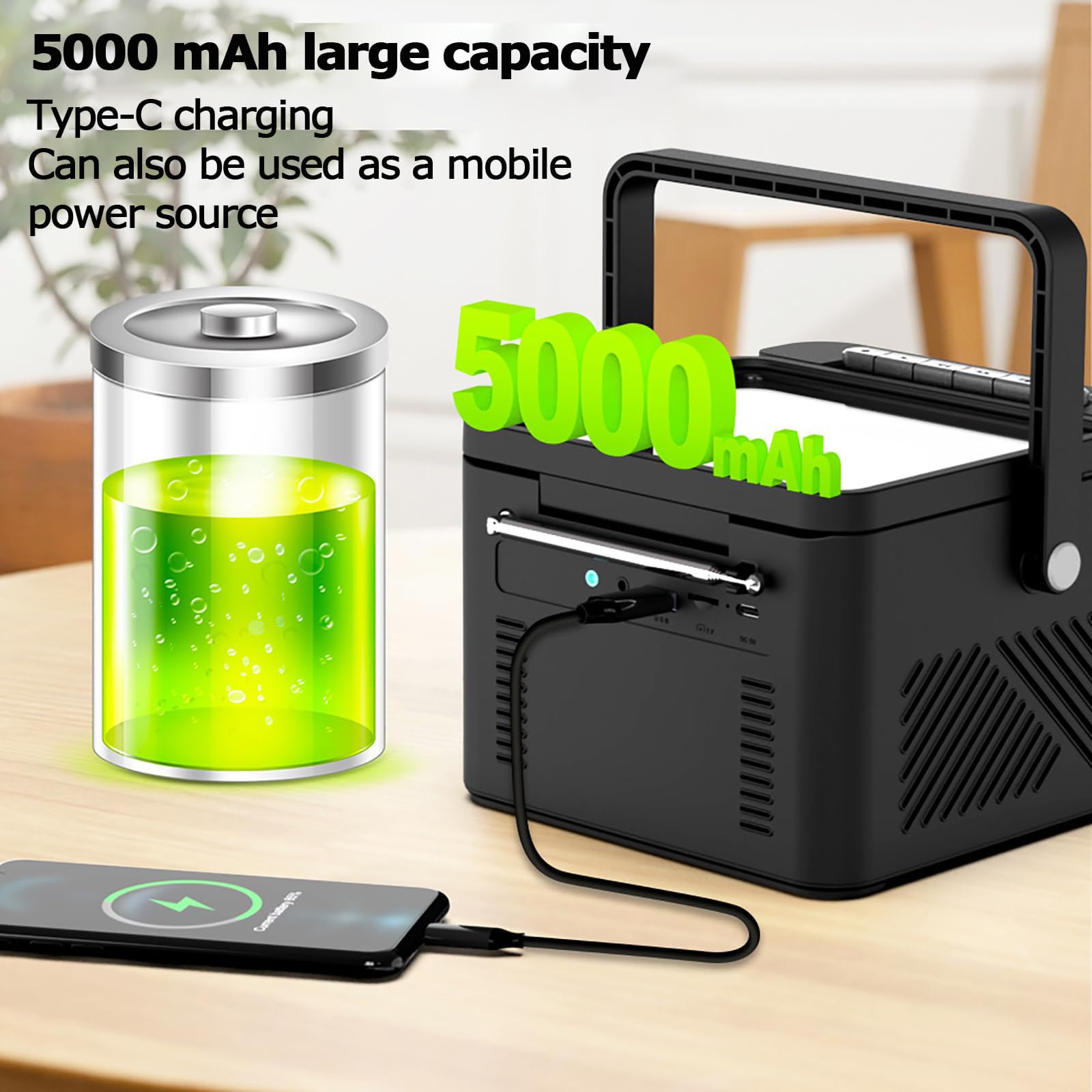 Reproductor de CD portátil, reproductor de casete Boombox Bluetooth 5.1 con batería de 5000 mAh, altavoces estéreo duales de 5 W, radio FM, grabación de cinta, pantalla LED, control remoto para viajes