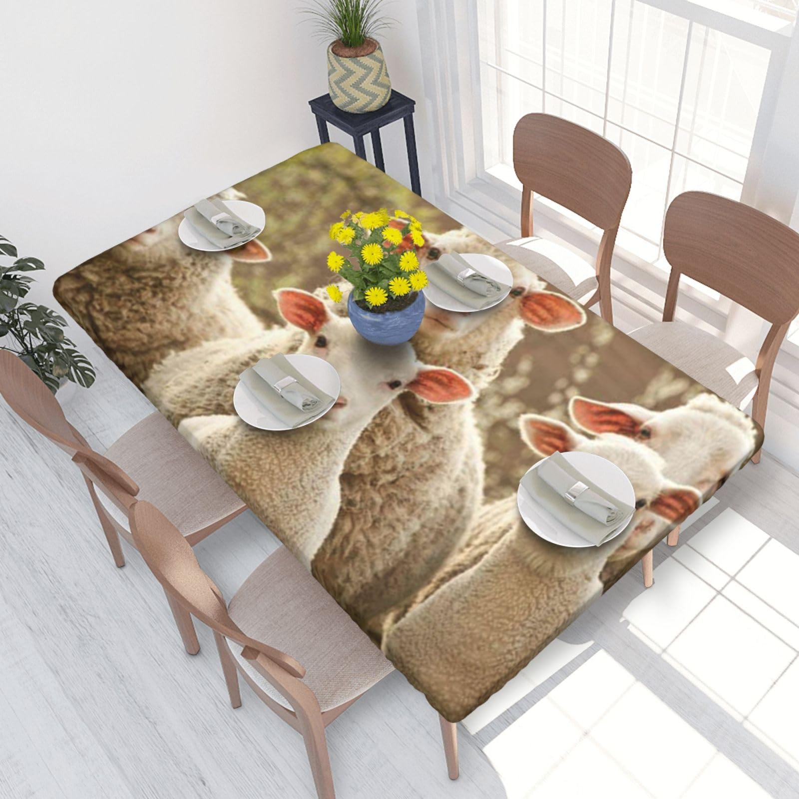 BNVSADC Sheep and Lambs Printed 4FT Tablecloth 122x76 CM Polyester Kitchen Water Resistant Table Cloth Dining Table Decoration Table Covers
