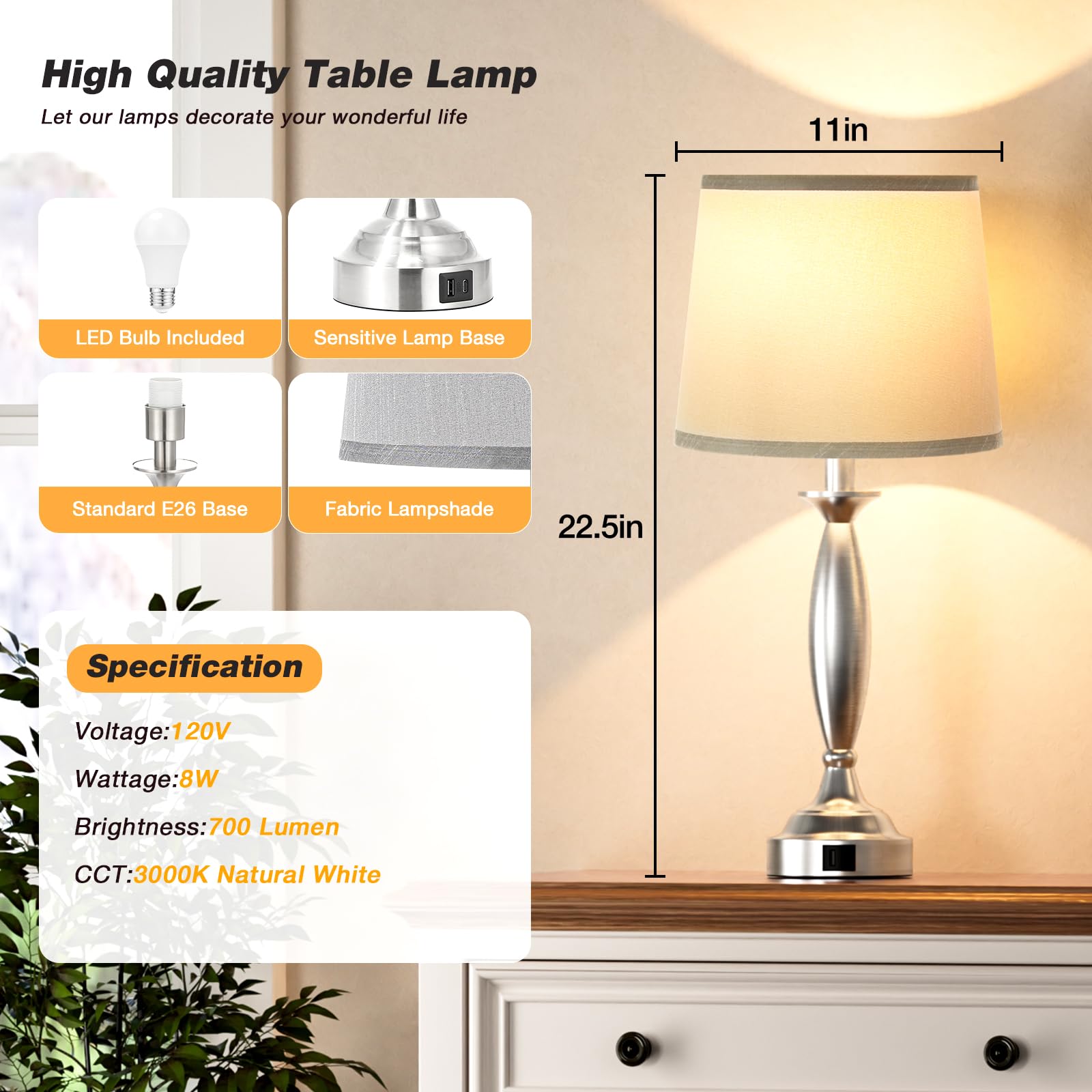 USB C+A Touch Light with 3-Channel Living Bedside table lamps - Upgraded X241021 USB C+A Touch Light with 3-Channel Living Bedside table lamps - Upgraded X241021