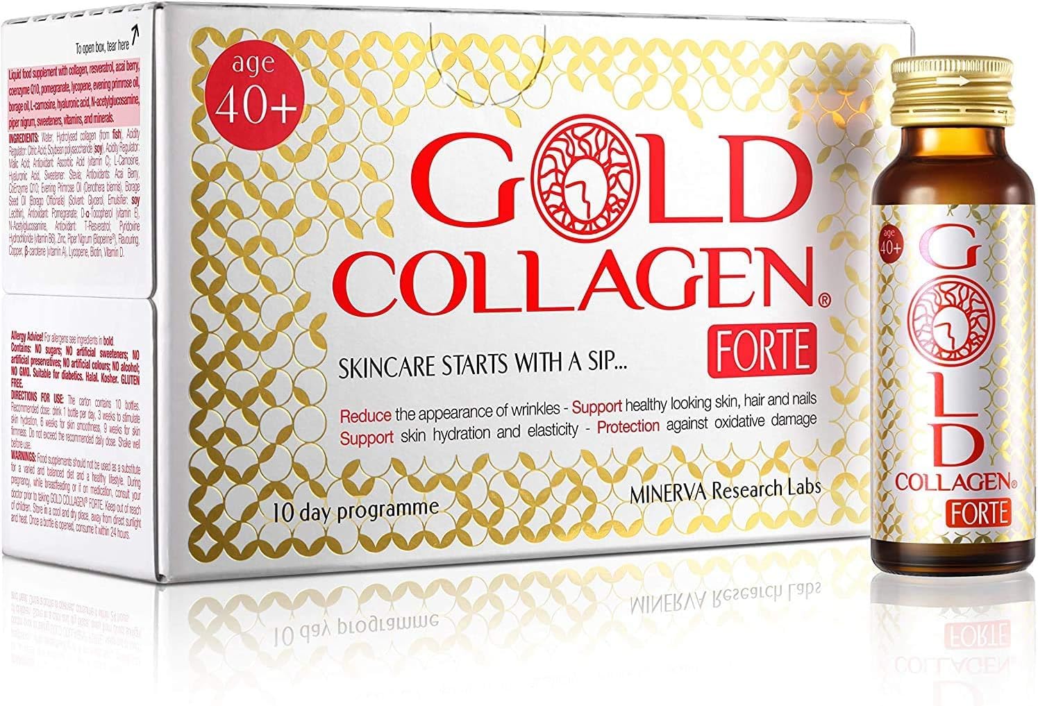 GOLD COLLAGENFORTE 30-DAY: BEAUTY, ANTI-AGING & SKINCARE SUPPLEMENT 500ml,(10 bottlesx50ml)pack of 3