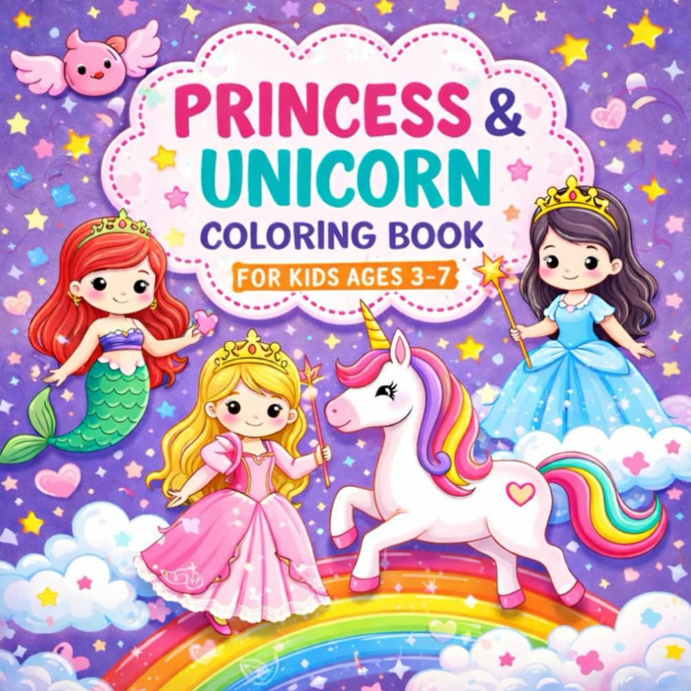 Princess, Unicorn & Fairy Coloring Book for Kids Cute Fantasy Coloring Pages for Girls Ages 3–7 | Fun, Relaxing & Creative Art Book