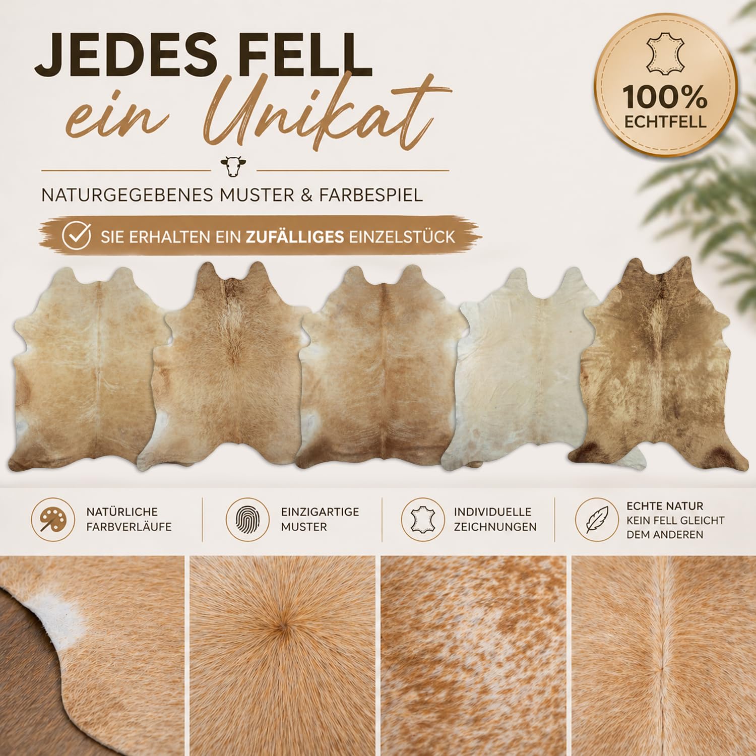 Tapis en Peau de Vache de qualité supérieure - Beige - Produit Naturel Unique en provenance d'Amérique du Sud - Peau de Vache véritable