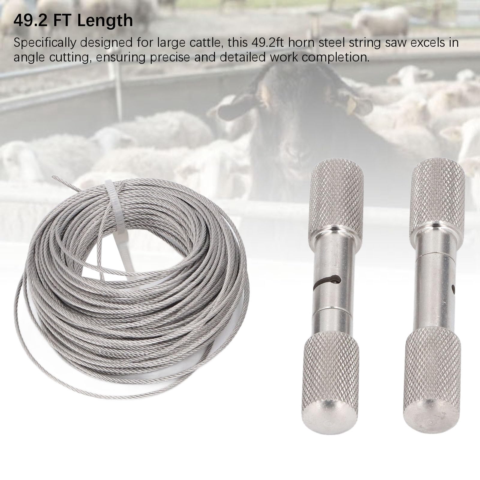 Scie à fil de corne, scie à câble en acier inoxydable, scie à corde de poche manuelle, outil de coupe d'écornage de corne avec poignées pour urgence de vache et de mouton