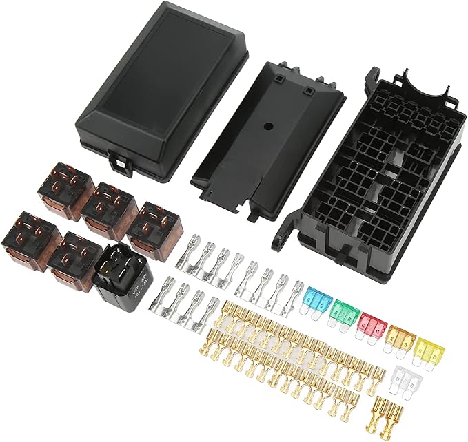 Amazon.co.jp ヒューズ リレー ボックス、12V スナップ フィット ケース ABS プラスチック 6ウェイ 耐久性 ヒューズ
