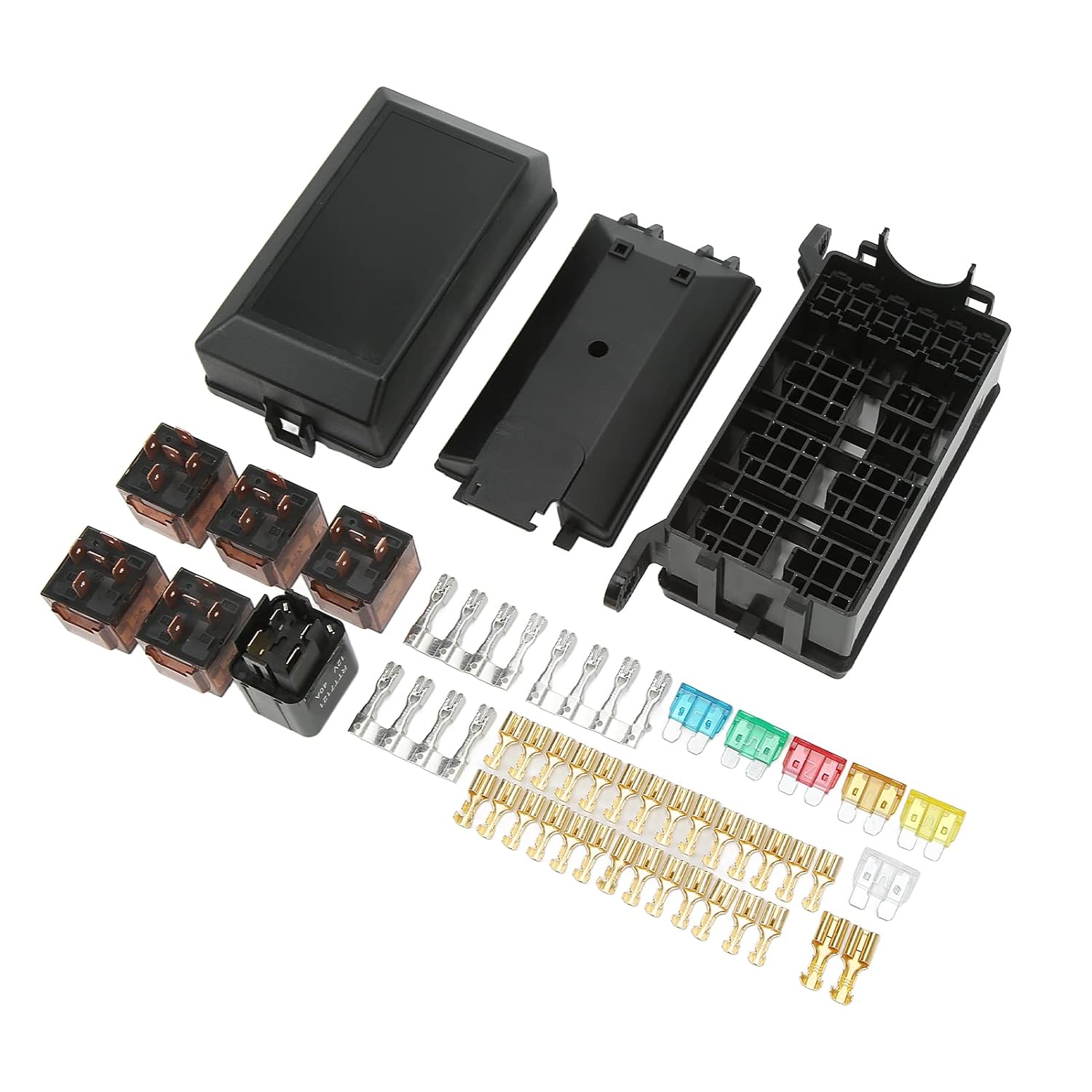 Fuse Relay Box, Push Fit Relay System Box 6 Way Plug and Play Durable Complete Box for Automotive Marine
