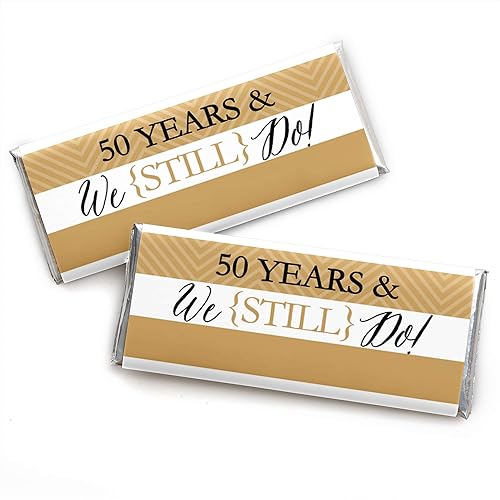 We Still Do - Fiesta de aniversario de boda número 50 - Envolturas de barra de caramelo para fiestas - Juego de 24