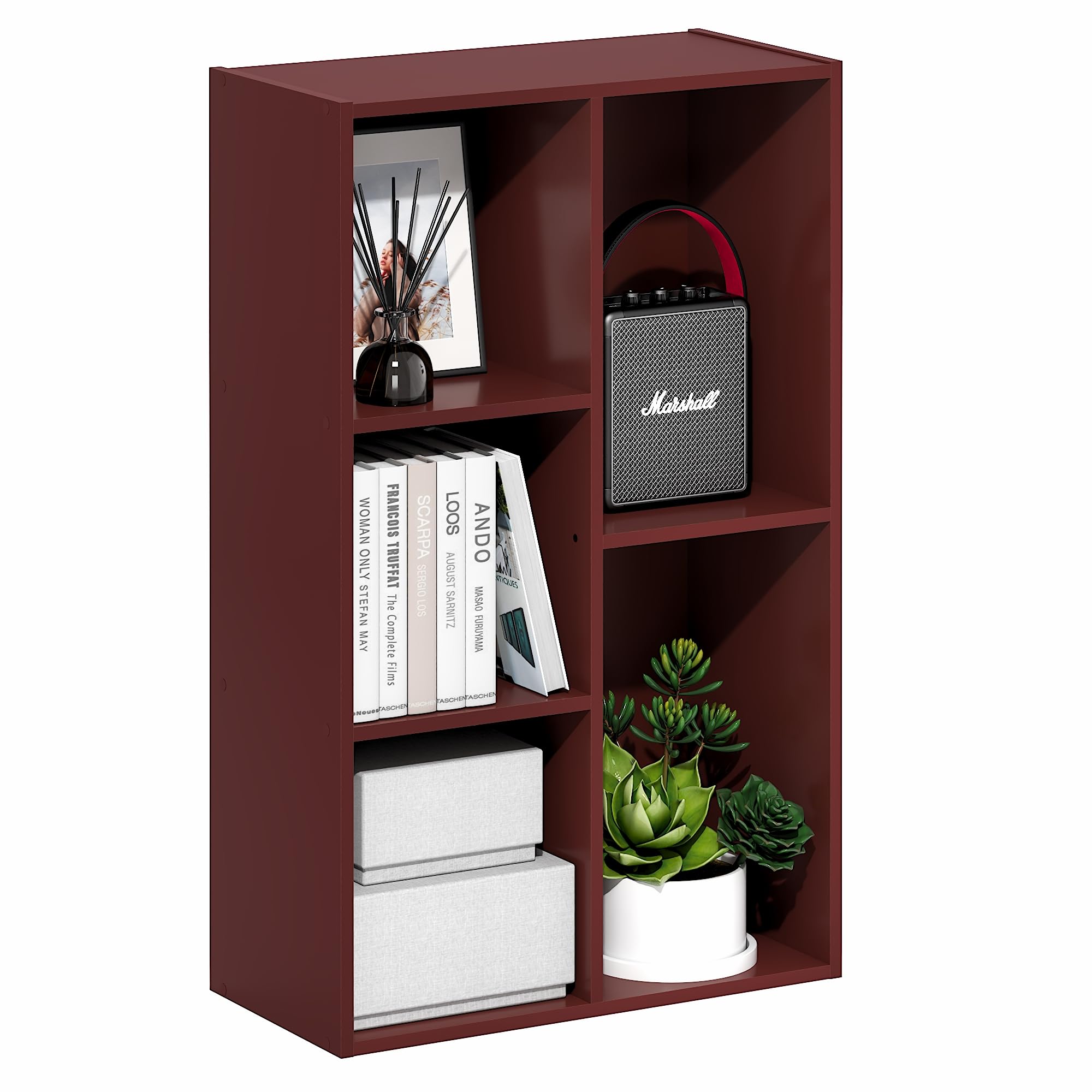Furinno Luder 5-Cube Book Shelf, Bookshelf, Bookcase, Dark Red โ image 1