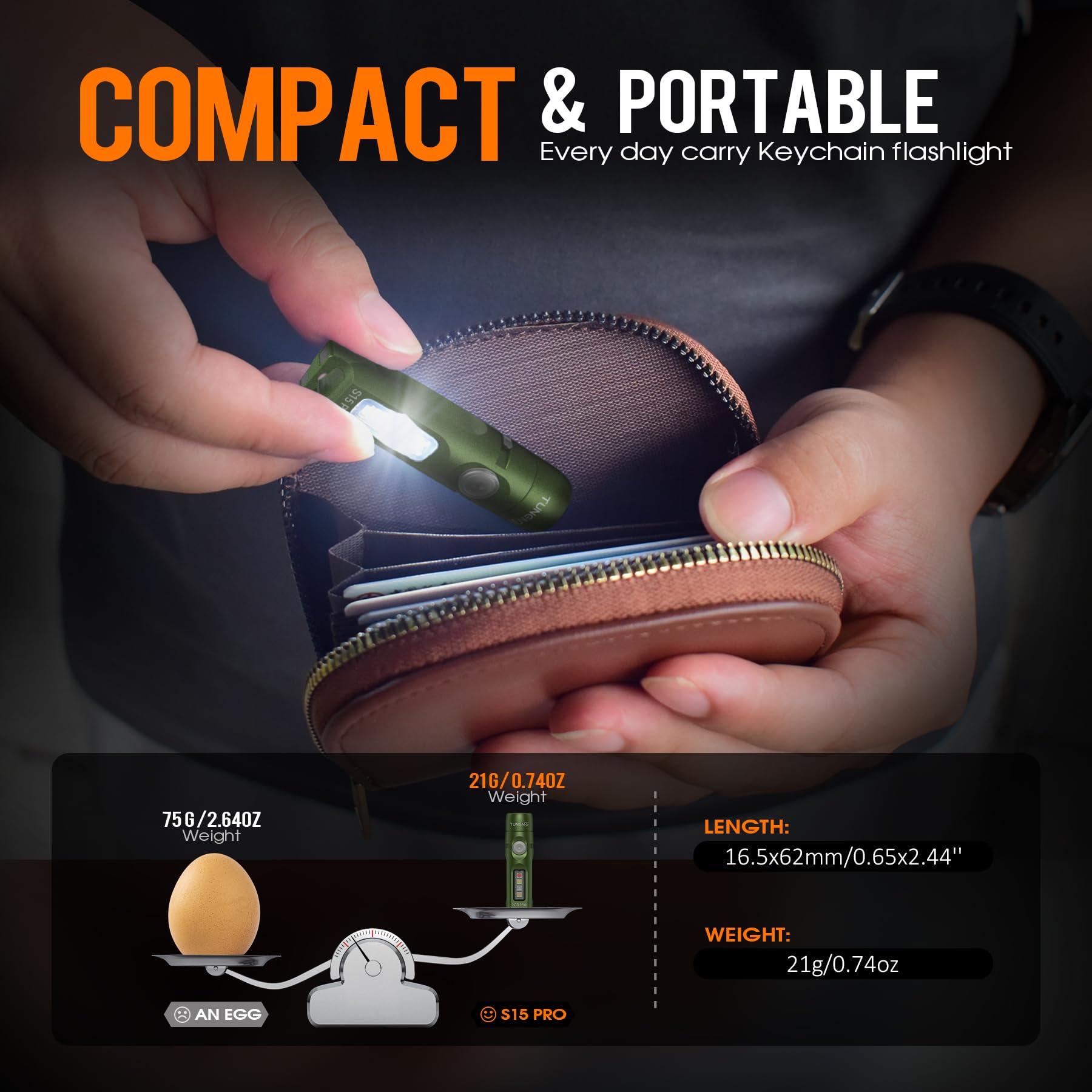 S15Pro Lampe de poche porte-clés rechargeable, 750 lumens haute luminosité, lampe de poche EDC avec clip, mini lumière COB multifonction et 365 nmUV - 11 modes d'éclairage, aimant arrière
