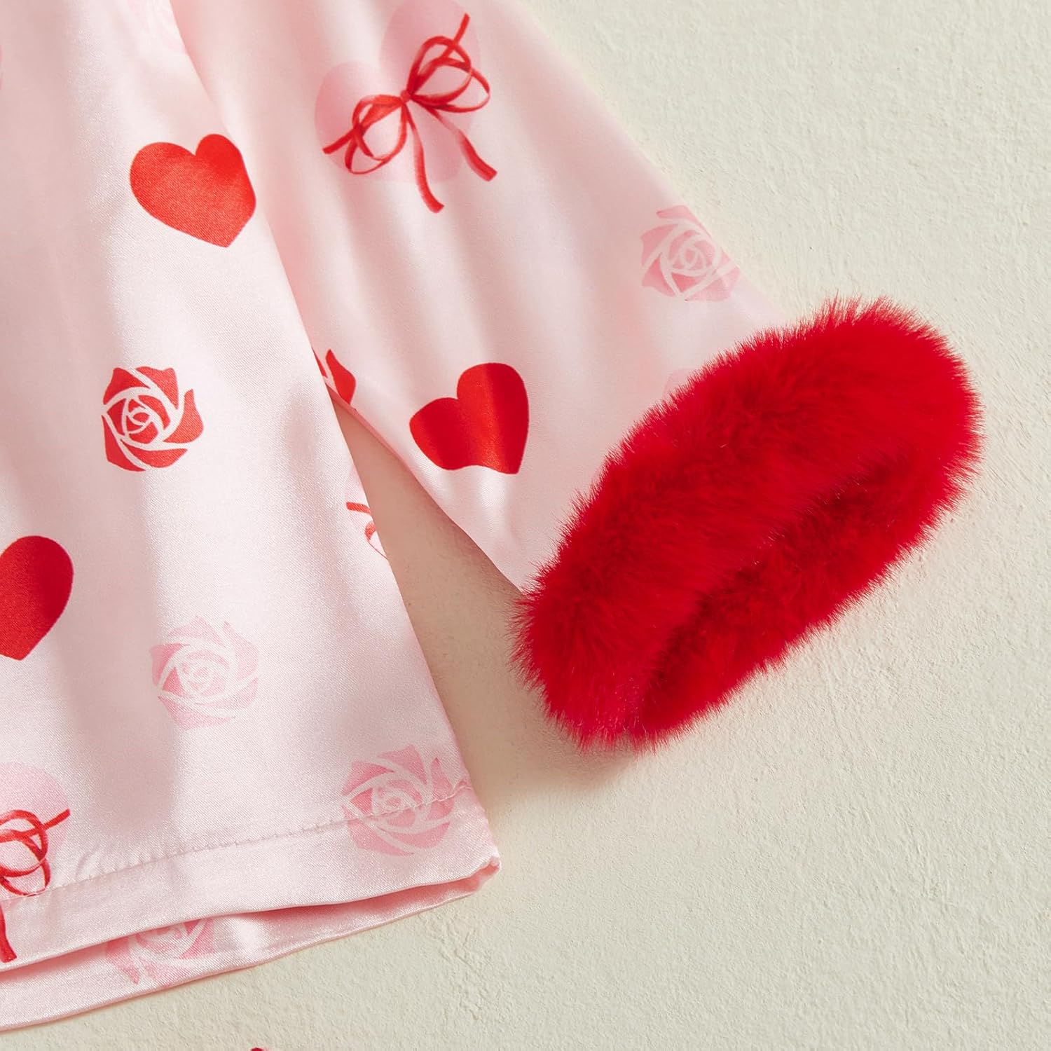 Qiylii 2-Piece Baby Girl Satin Pajamas Feather Trim Button-Up Pajamas Sleeper Silk Shirt Pant Toddler Long Nightgown - Image 5