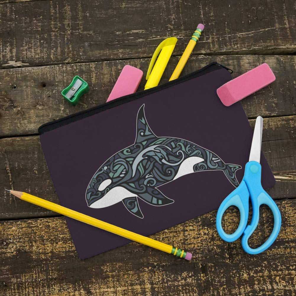 Killer Whale Orca with Waves Pencil Pen Organizer Zipper Pouch Case