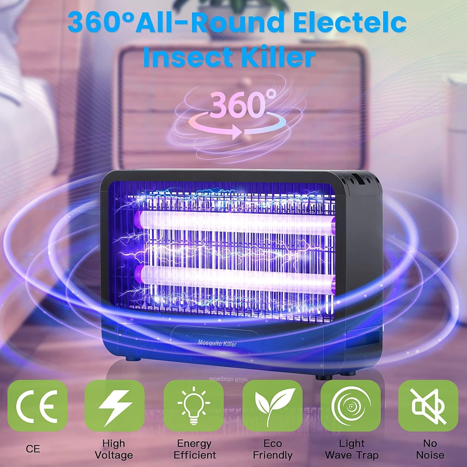 Lampa przeciw komarom 3500 V, UV elektryczna zabija na muchy 20 W, lampa przeciw muchom z metalowym łańcuchem i pilotem, do użytku wewnątrz i na zewnątrz, sypialni, kuchni, podwórza i ogrodu (100m²)