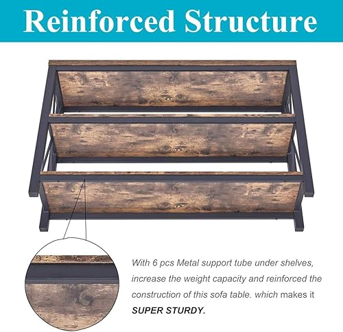 Miniatura 9 de BON AUGURE Gabinete industrial de barra de café para el hogar, mesa consola rústica detrás del sofá, juego de muebles de madera y metal para sala de