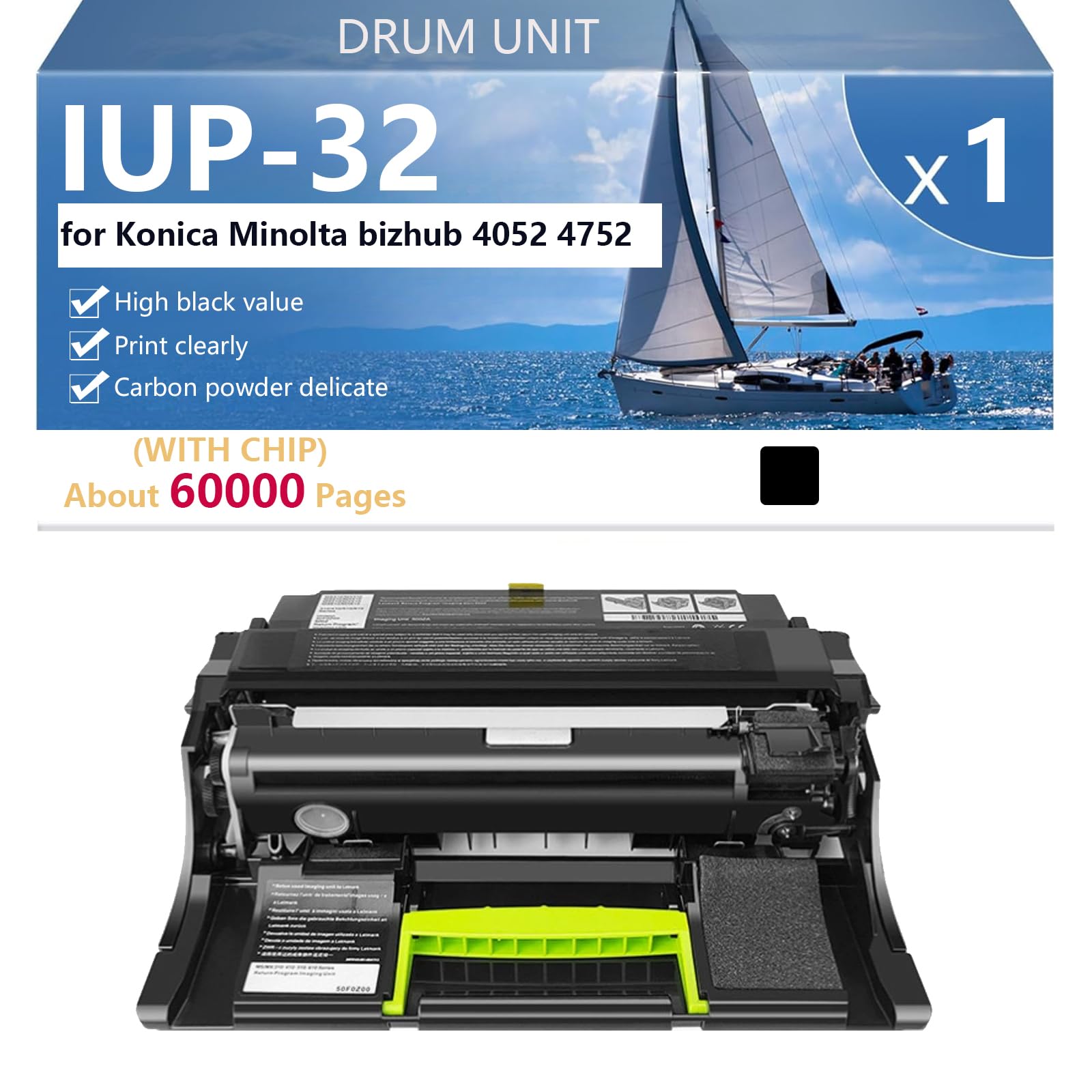 IUP-32 Unità Tamburo per Konica Minolta bizhub 4052 4752 Stampanti, per Scuole, Ospedali e Banche, 60000 Pagine,Black-1 pack