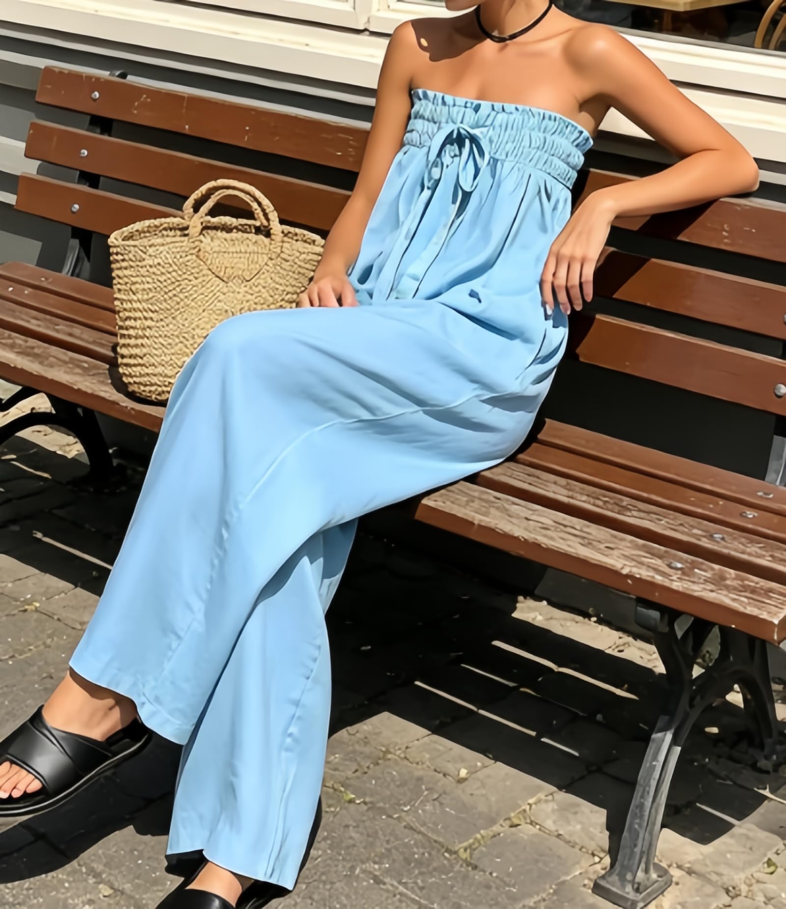 Générique Combinaison bustier minimaliste pour femme en mélange de lin — Coupe ample avec poches — Tenue de vacances estivales