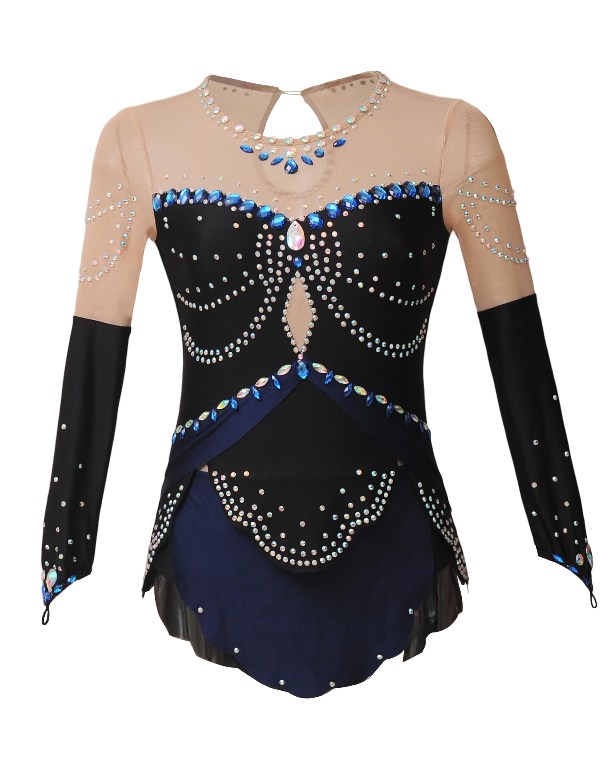 ROYAL SMEELA Vestido de Patinaje artístico para niñas Vestido de competición de Patinaje sobre Hielo Manga Larga niña