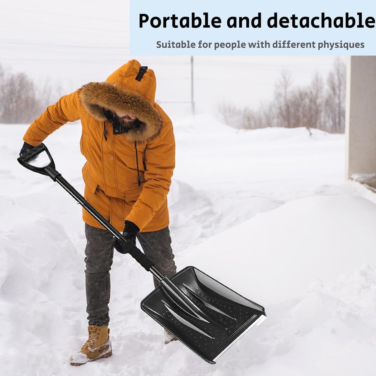 Snow Shovel for Car and Driveway, 42.5" Detachable Emergency Shovel, Lightweight Aluminum Alloy with Ergonomic D-Grip Handle, Portable Snow Removal Tool for Truck SUV Camping Garden